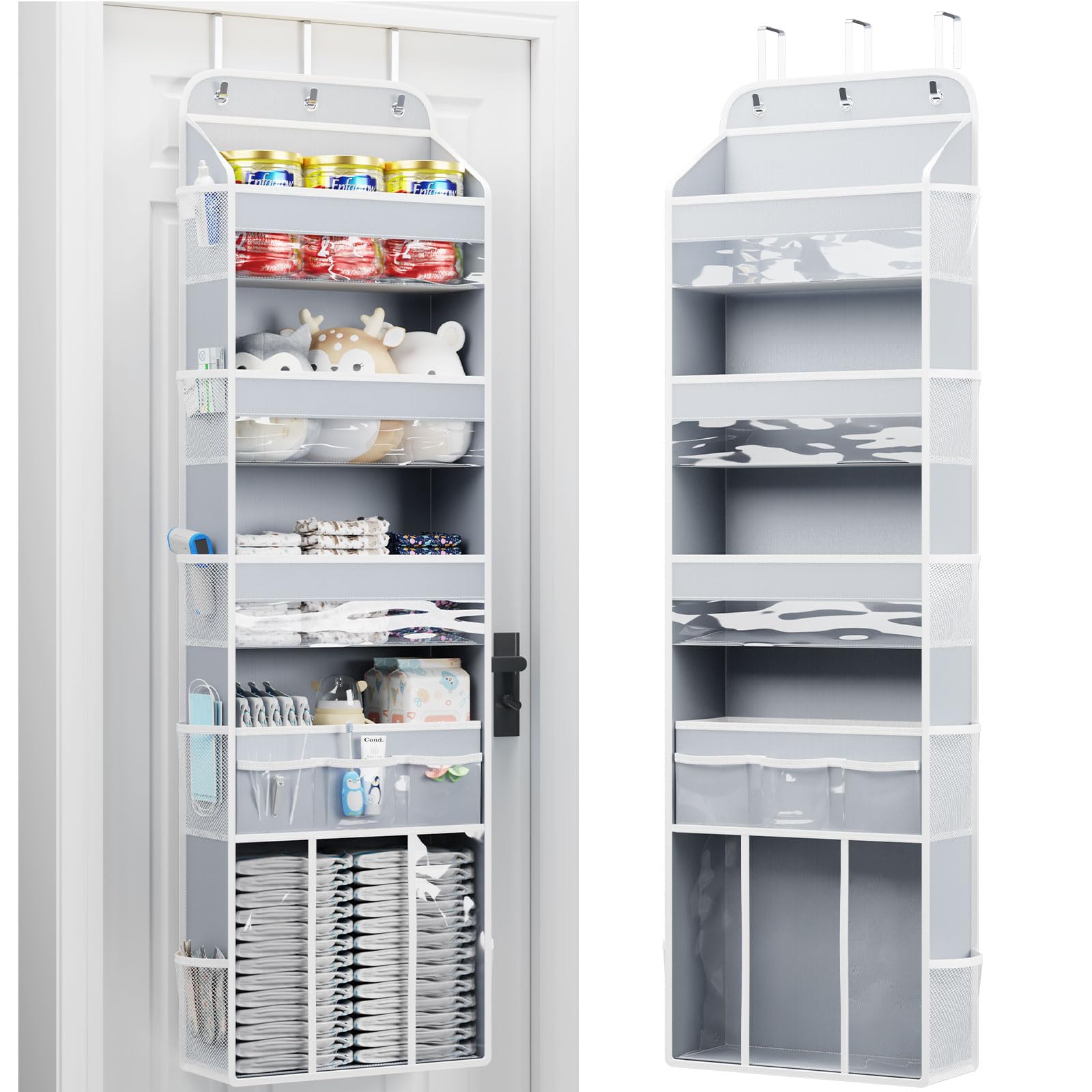 OneDream Over the Door Organizer for Nursery, 5-Tier Baby Clothes Organizer with Removable Storage Caddy, Hanging Behind Door St