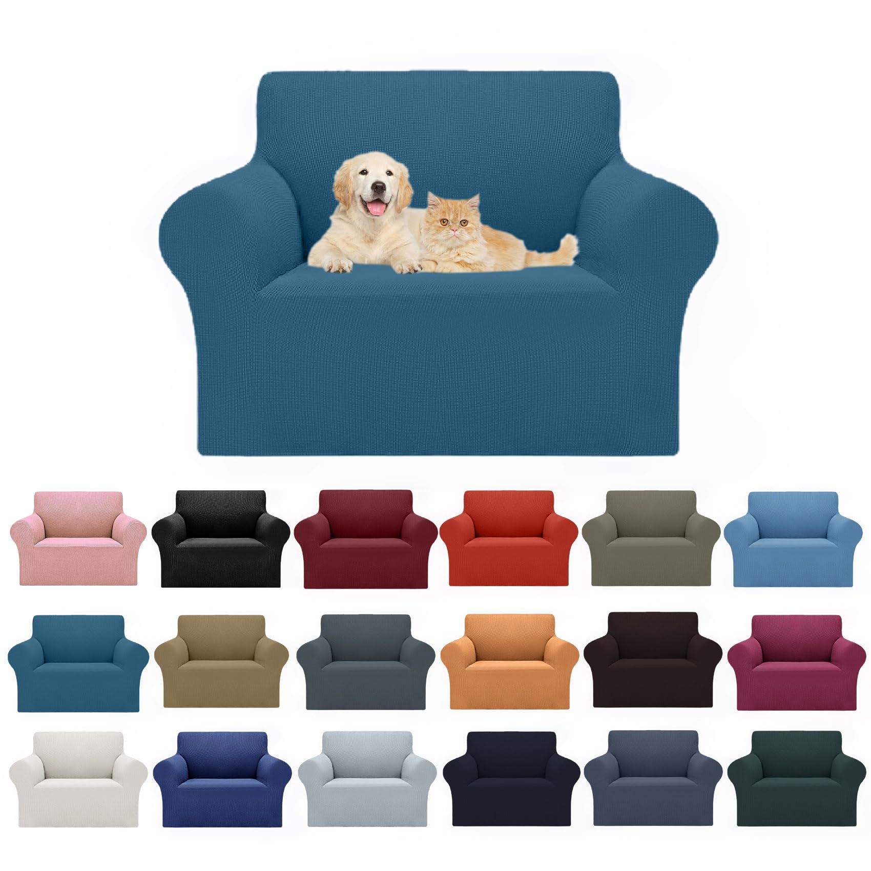 2025 New Stretch Chair Sofa Slipcovers Couch Cover For 1 Seater Furniture Protector Sofa Covers With Elastic Bottom Jacquard Fabric Small Checks For Pets, Kids - Peacock Blue