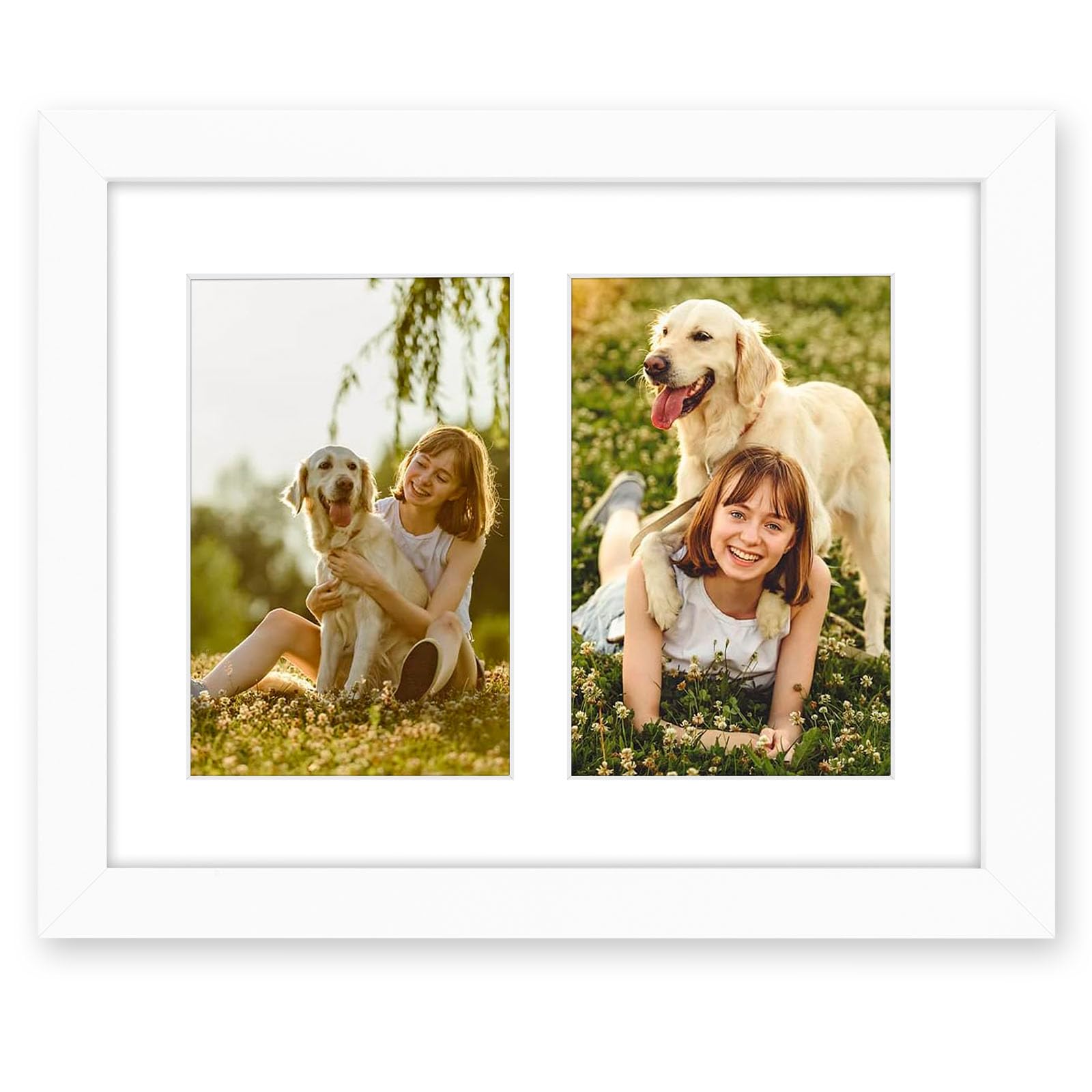 Golden State Art, 8x10 White Photo Wood Collage Frame with Tempered Glass and White Mat Displays (2) 4x6 Pictures