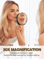 Macaki 30X Magnifying Mirror With 2 Suction Cups, 3.5 Inches Magnified Makeup Mirror And Slant Tweezers,Black,1Pc