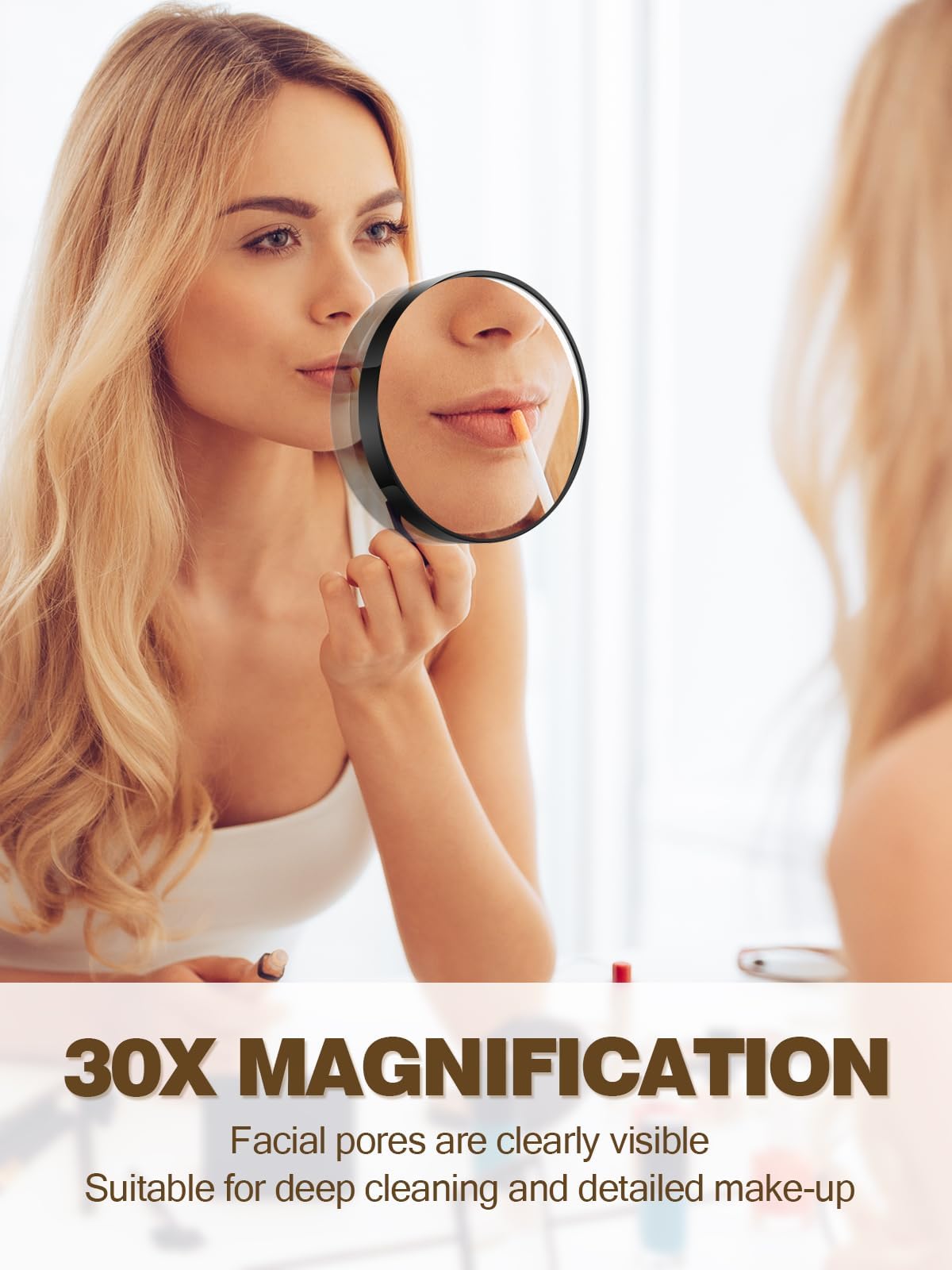 Macaki 30X Magnifying Mirror With 2 Suction Cups, 3.5 Inches Magnified Makeup Mirror And Slant Tweezers,Black,1Pc