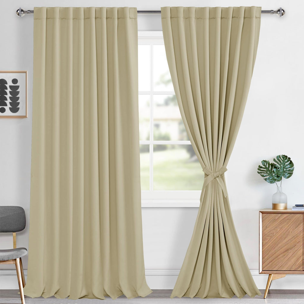 Hiasan Tall Curtains 2 Panels for Living Room, Back Tab & Rod Pocket Long Blackout Curtains, Thermal Room Darkening Curtains Sew