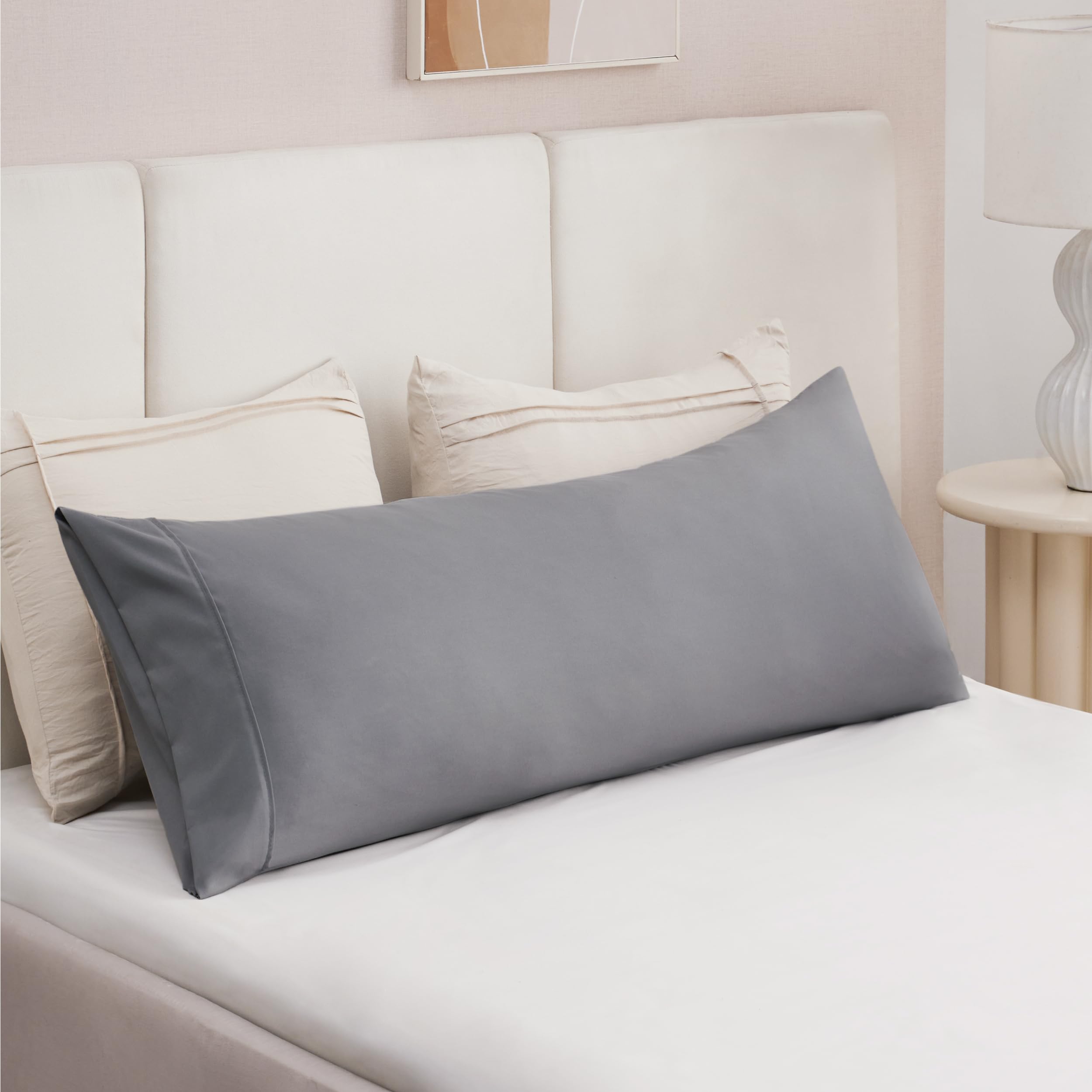 Bedsure Body Pillow Case Cover - Grey Polyester Microfiber Long Pillow Cases, Ultra Soft And Cozy Body Pillowcase With Envelope Closure, 1 Pack, 20X54 Inches