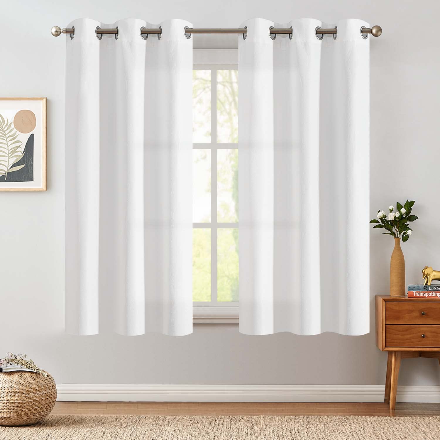 Jinchan Linen Fabric Curtain Room Darkening Window Treatment For Bedroom 72 Inch Long Thermal Insulated Living Room Curtain White 1 Panel