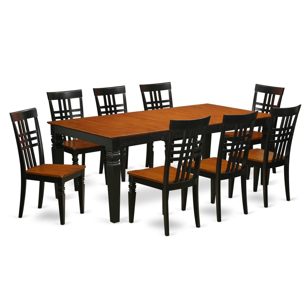 East West Furniture LGLG9-BCH-W Logan 9 Piece Set Includes a Rectangle Dining Room Table with Butterfly Leaf and 8 Wooden Seat Chairs, 42x84 Inch, Black & Cherry