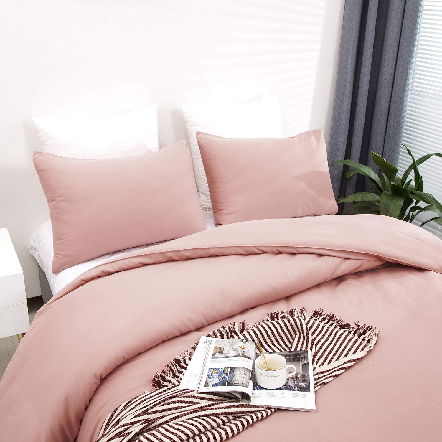 Houseri Pink Comforter Set Queen Light Pink Bedding Blush Pink Comforter Set Dusty Pink Comforter For Girls Women Rose Pink Bedd