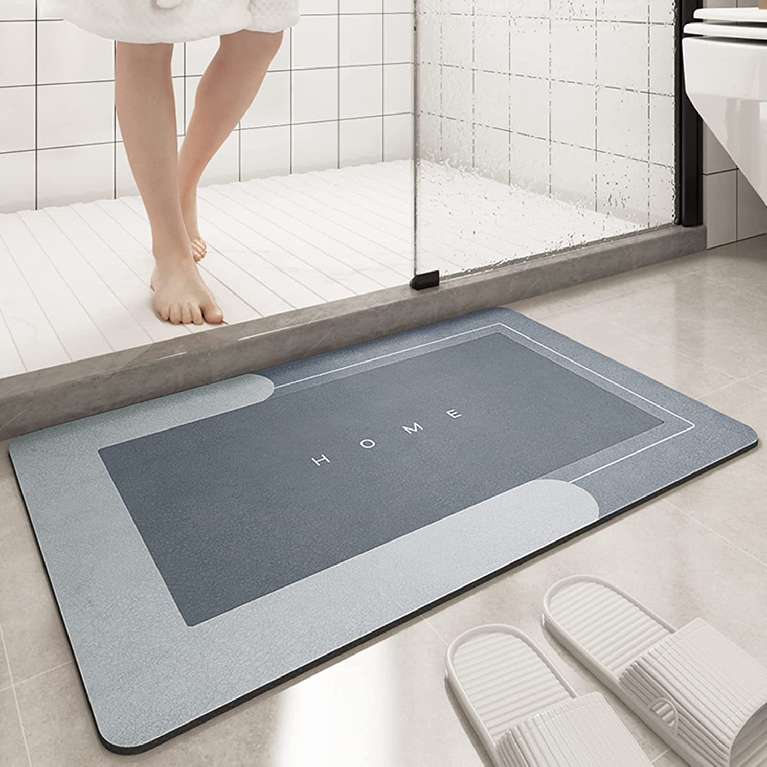 Bingobang Absorbent Bath Mat Non Slip Anti Mould 60 x 40 cm, Diatom Mud Bathroom Shower Floor Mat, QuickDry 4 Layer Thickened R