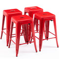 Vogue Furniture Direct 24' High Bar Stools Backless Red Metal Barstools Indoor-Outdoor Counter Height Stools With Square Seat, Set Of 4