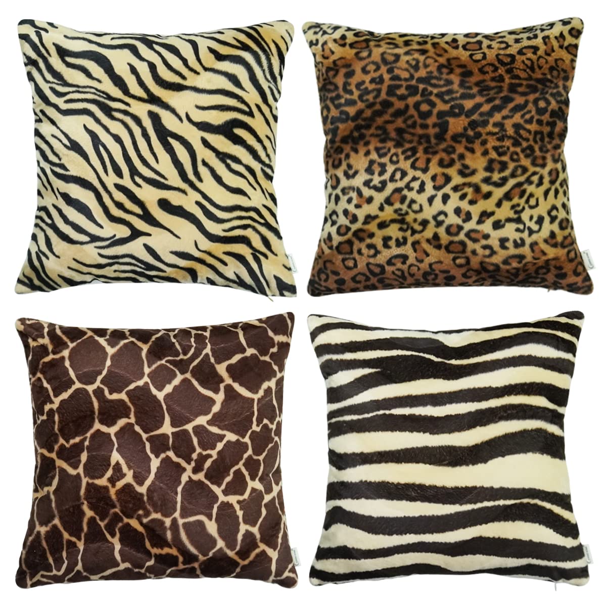 Carrie Home Soft Plush Leopard Print Tiger Stripe Faux Fur Pillow Covers For Home Couch Sofa (Set Of 4, 18X18 Inch)