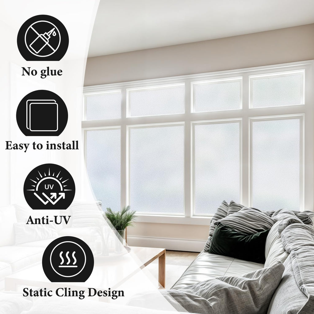 Duofire Privacy Window Film Natural Frosted Glass Film Static Cling Glass Film No Glue Anti-Uv Window Sticker Non Adhesive For P
