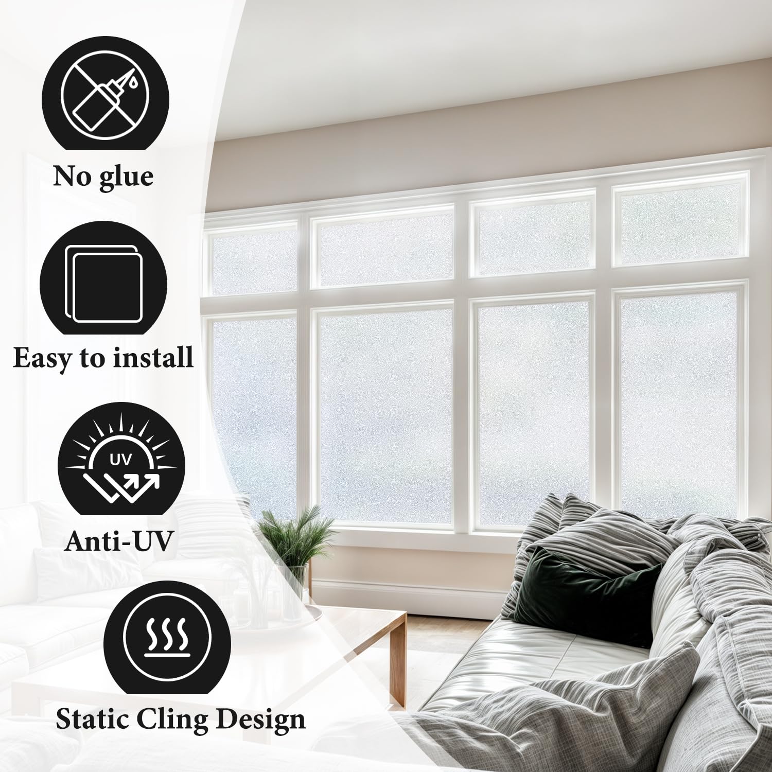 Duofire Window Privacy Film Natural Frosted Glass Film Static Cling Glass Film No Glue Anti-Uv Window Sticker Non Adhesive For P