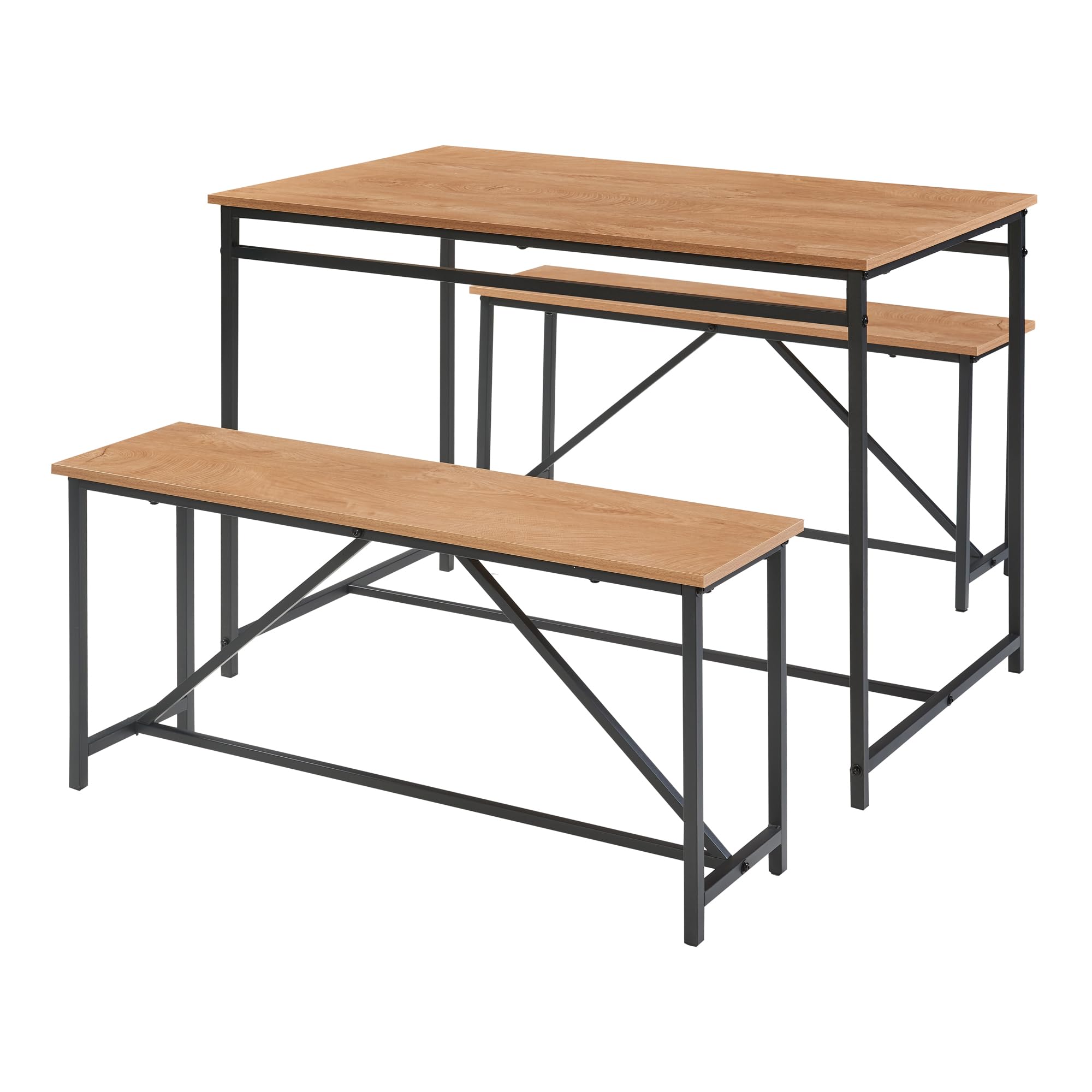 Panana 3 Piece Dining Room Table Set 43 Inch Kitchen Table With Two Benches Breakfast Table Top With Sew Kerf Finish Metal Frame
