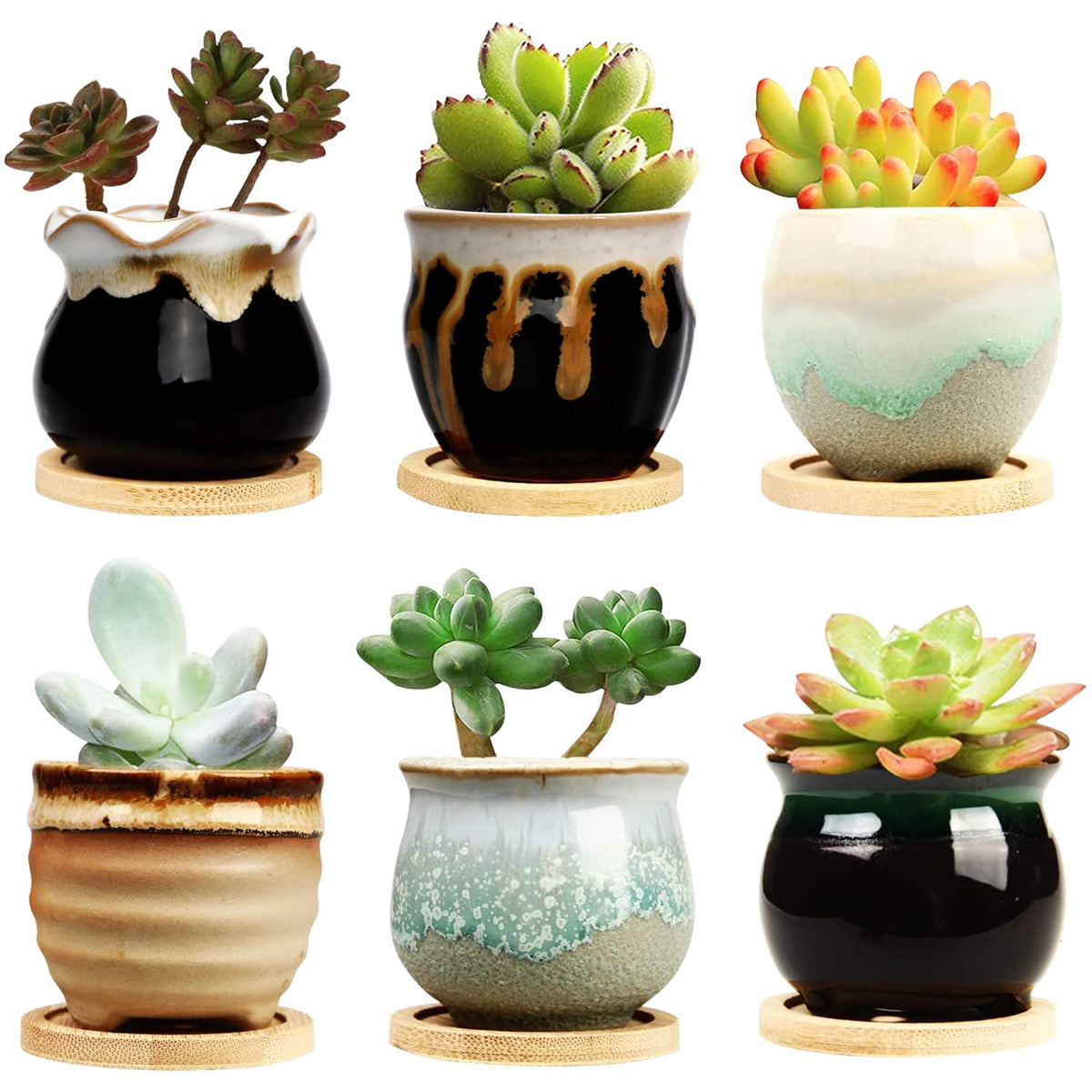 Brajttt 2.5 Inch Succulent Pot With Drainage,Planting/ Flower Pots,Small Planter For Mini Plant Ceramic Flowing Glaze Base Seria