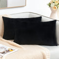 Grineed Throw Pillow Covers Decorative Velvet Set Of 2 12X20 Inch Pillow Covers, Soft Black Lumbar Pillowcases For Couch Sofa Be