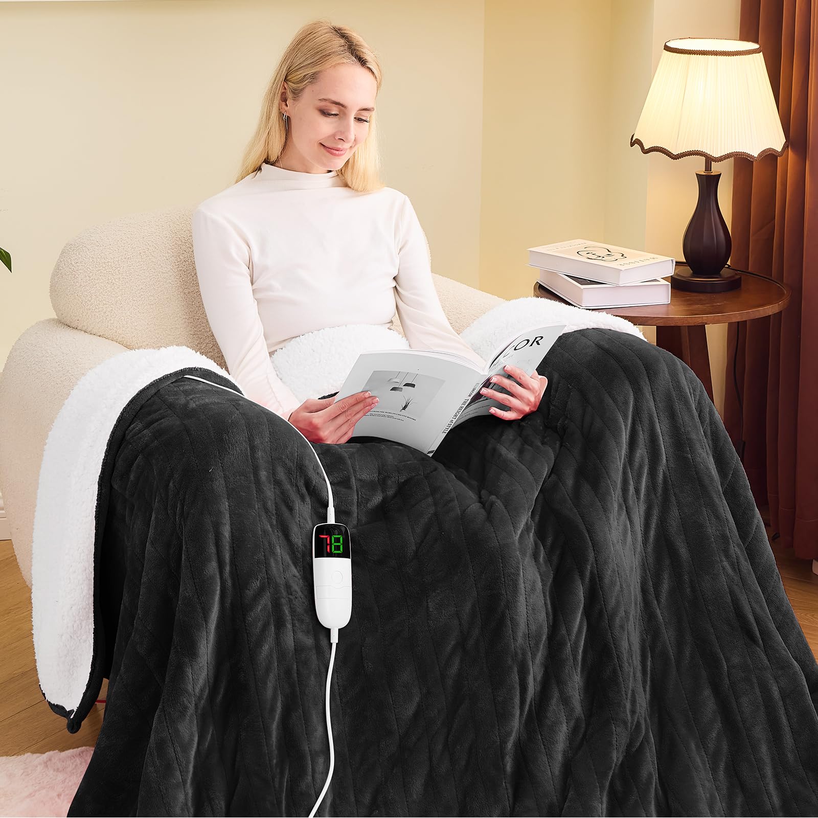 Greenoak Heated Blanket Electric Twin 62'X84', Heating Blanket With 10 Heat Levels 1/2/4/6/8 Hours Auto-Off Overheat Protectio