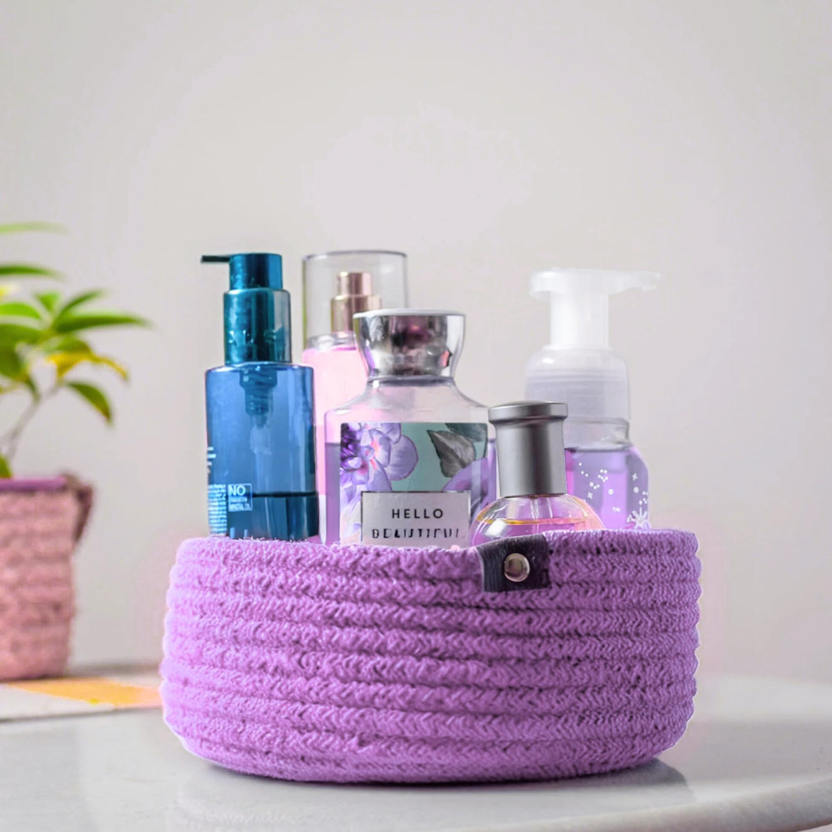 JASMEY HOMES Washable Cotton Basket Organizer Storage Baskets, Multipurpose and Rope, OneSize, Lavender