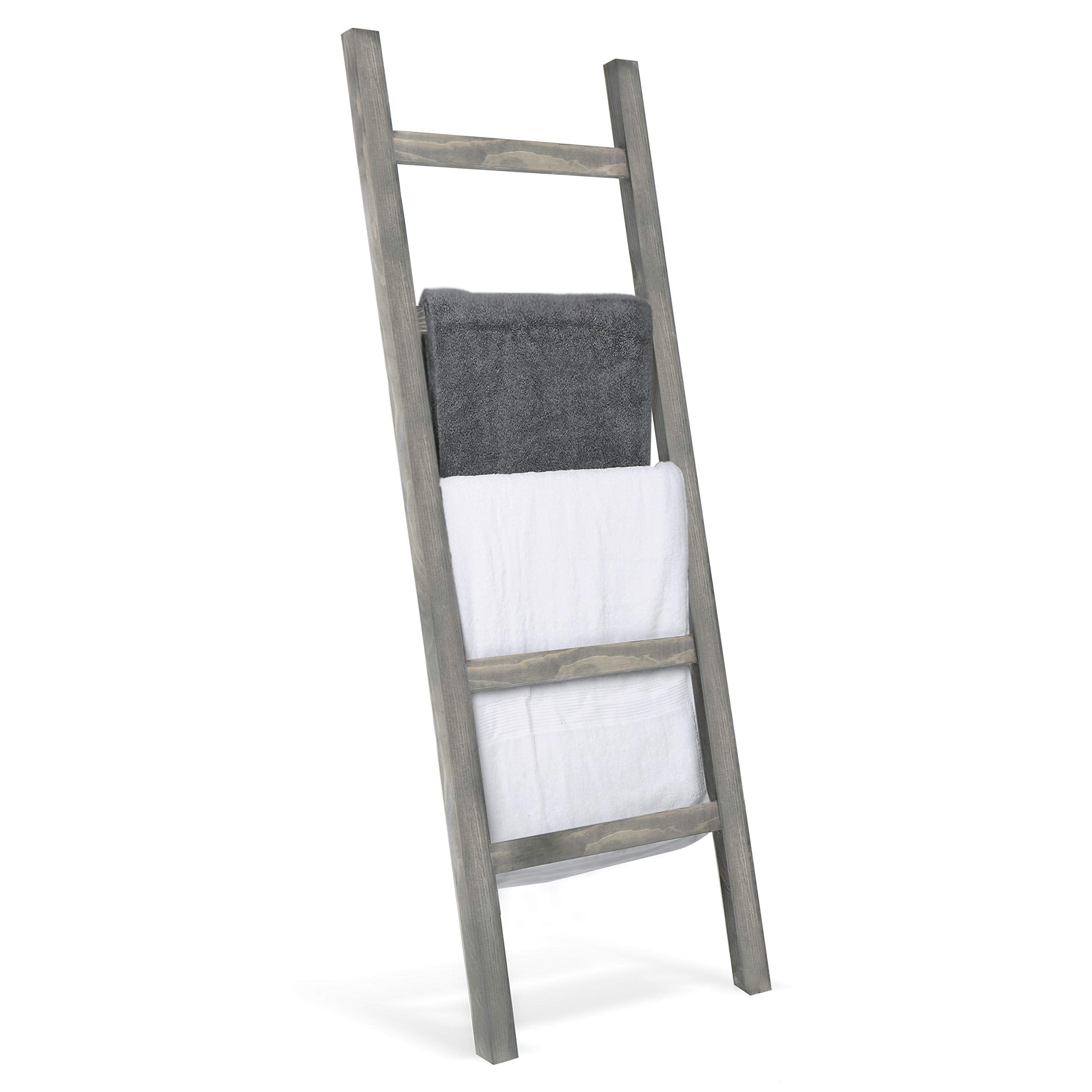 MyGift 54 inch Tall Fully Assembled Wood Blanket Ladder, 5-Tier Wall Leaning Towel Rack, No Assembly, Gray