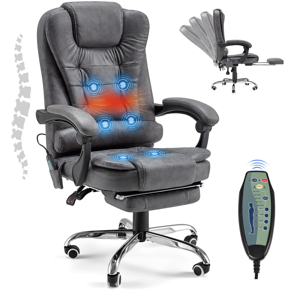Jfhid Heated Executive Office Chair With 7 Points Vibration Massage, Adjustable Height Home Office Desk Swivel Chair With Footre