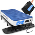 SereneLife EZ Bed Air Mattress with Frame and Rolling Case, Self-Inflating Airbed with Built in Pump for Travel and Hosting, Twi