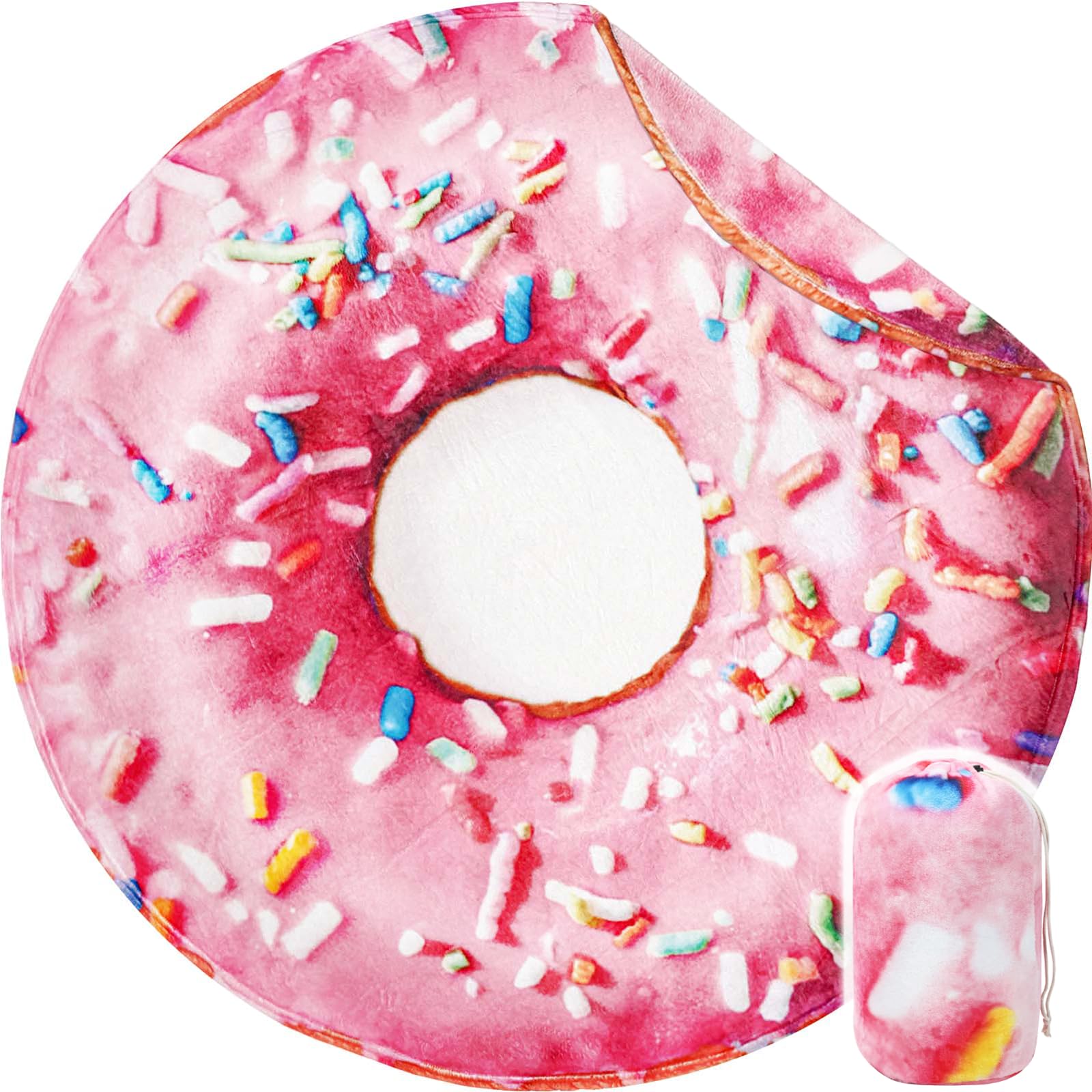 Bnuitland Pink Donut Blanket,300Gsm Double Sided Giant Funny Gift Throw With Donut Pouch,Realistic Super Soft Taco Food Blanket,