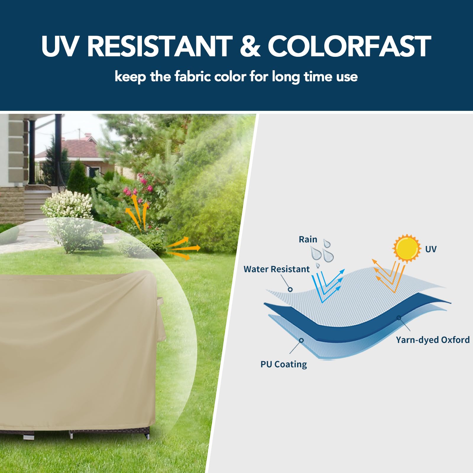 Easy-Going Round Patio Furniture Cover Waterproof Outdoor Dining Table And Chair Cover Anti-Uv Outside Sectional Sofa Set Covers (96'Dia X 28'H, Camel)