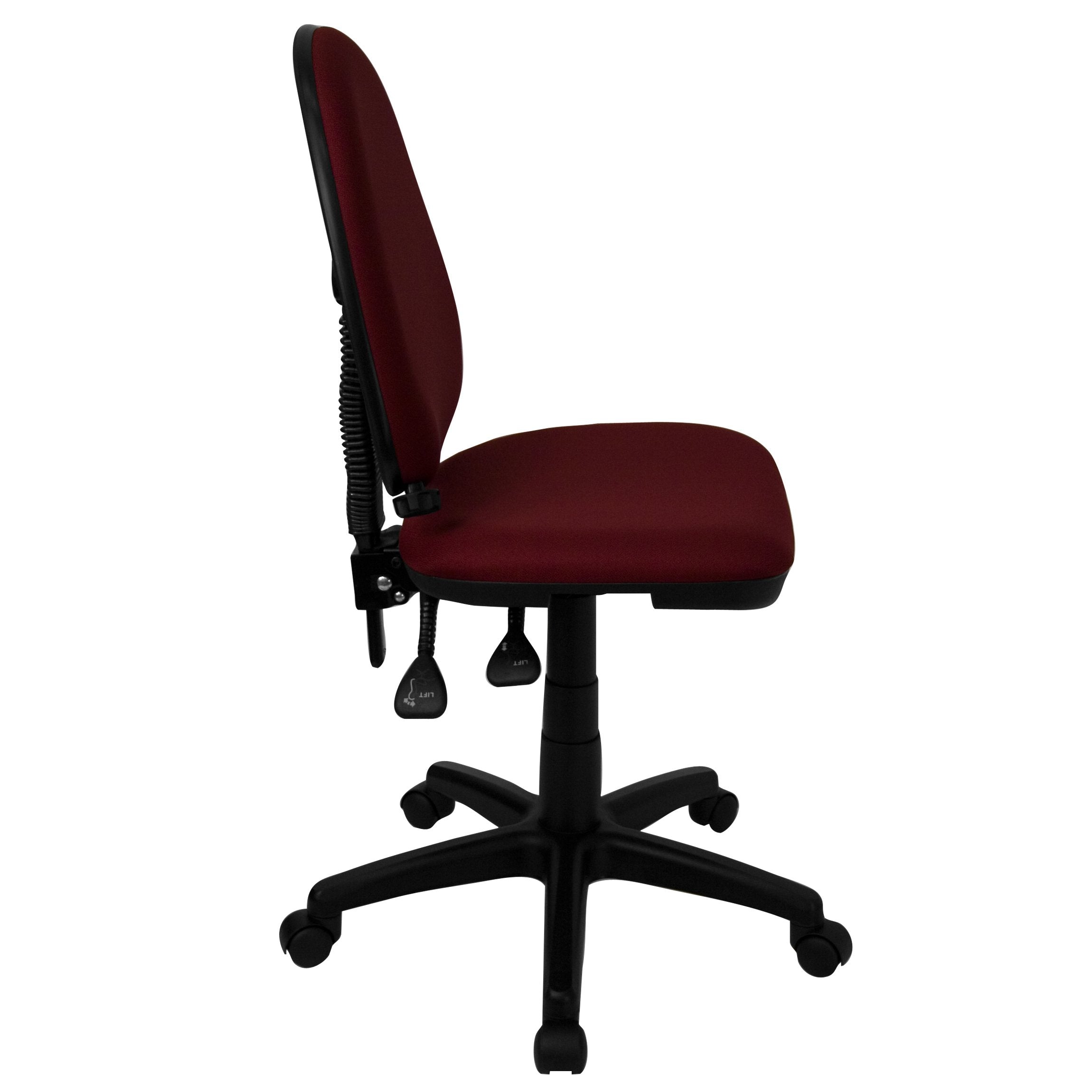 Flash Furniture Mid-Back Burgundy Fabric Multifunction Swivel Ergonomic Task Office Chair with Adjustable Lumbar Support