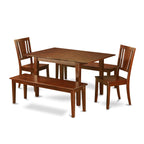 East West Furniture MLDU5D-MAH-W 5 Piece Dining Table Set for 4 Includes a Rectangle Kitchen Table with Butterfly Leaf and 2 Dining Chairs with 2 Benches, 36x54 Inch, Mahogany