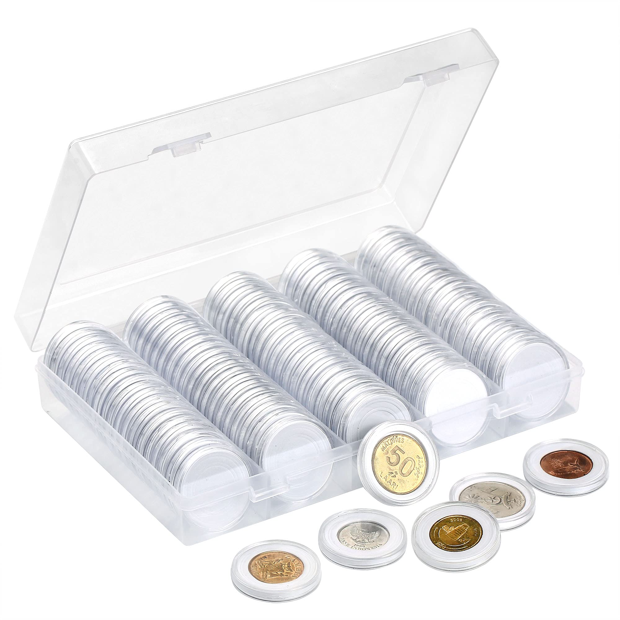 Splf 100 Pieces 30Mm Coin Capsules And 5 Sizes (17/19/21.5/25/27/29.5Mm) White Protect Gasket Coin Holder Case With Plastic Stor