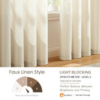 Melodieux Beige Semi Sheer Curtains 72 Inches Long For Bedroom, Living Room Linen Look Privacy Window Rod Pocket Sheer Drapes, 5