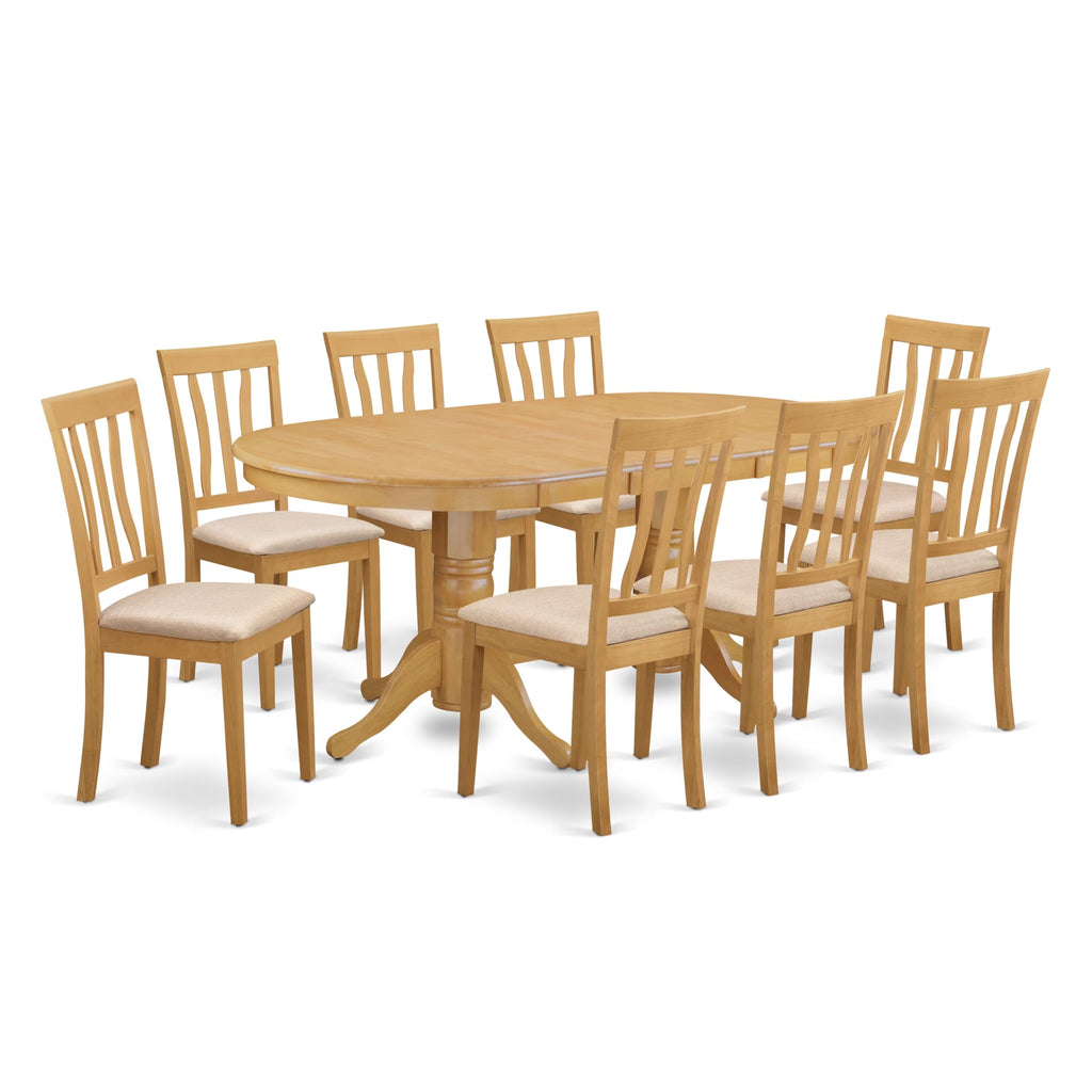 East West Furniture VAAN9-OAK-C 9 Piece Dining Table Set Includes an Oval Dining Room Table with Butterfly Leaf and 8 Linen Fabric Upholstered Chairs, 40x76 Inch, Oak