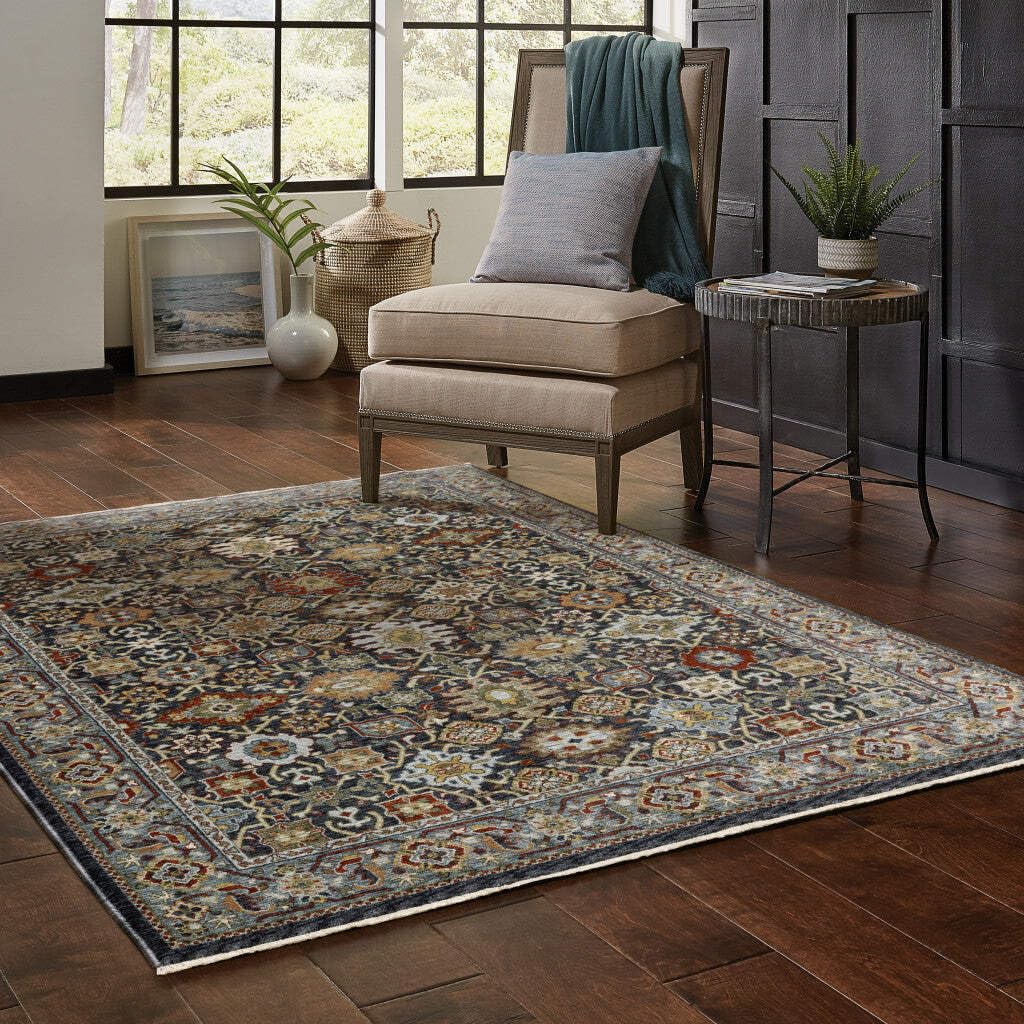 HomeRoots 507993 6 x 9 ft. Blue Red Beige Orange Green & Rust Oriental Power Loom Stain Resistant Rectangle Area Rug with Fringe