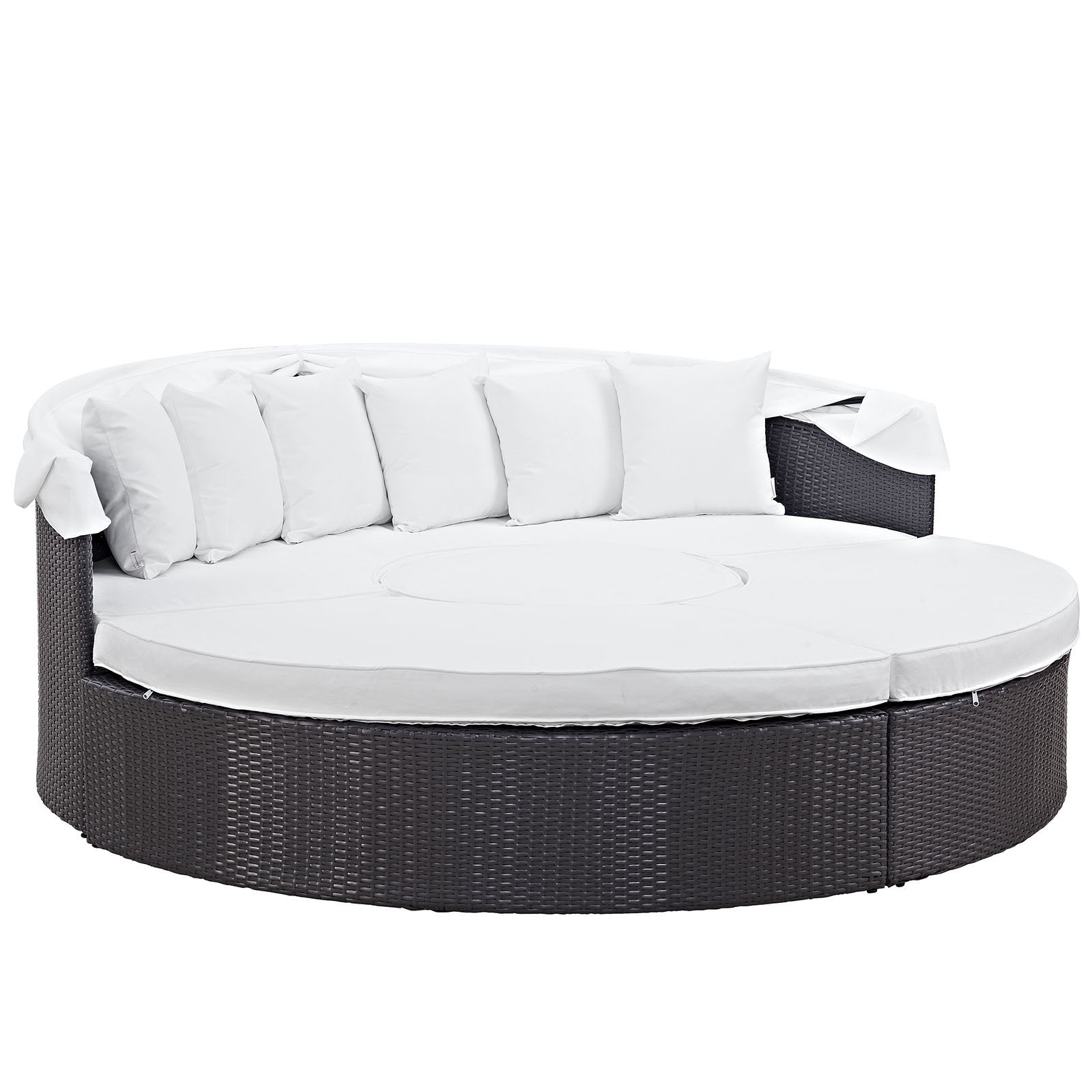 Modway Quest Wicker Rattan Outdoor Patio Canopy Sectional Daybed in Espresso White