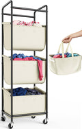 3 Section Laundry Sorter with Removable Bags, 120L Rolling Vertical Laundry Hamper, Stackable Laundry Baskets organizer for Bath