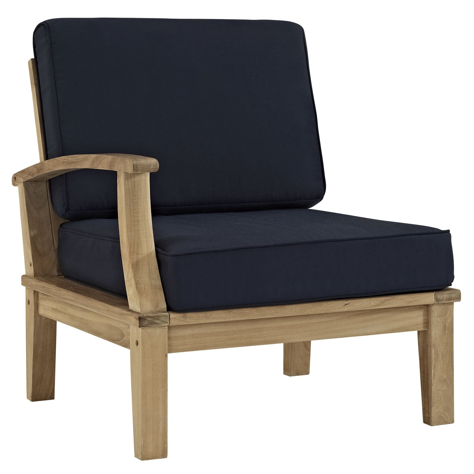 Modway Marina Premium Grade A Teak Wood 5-Piece Outdoor Patio Furniture Set In Natural Navy