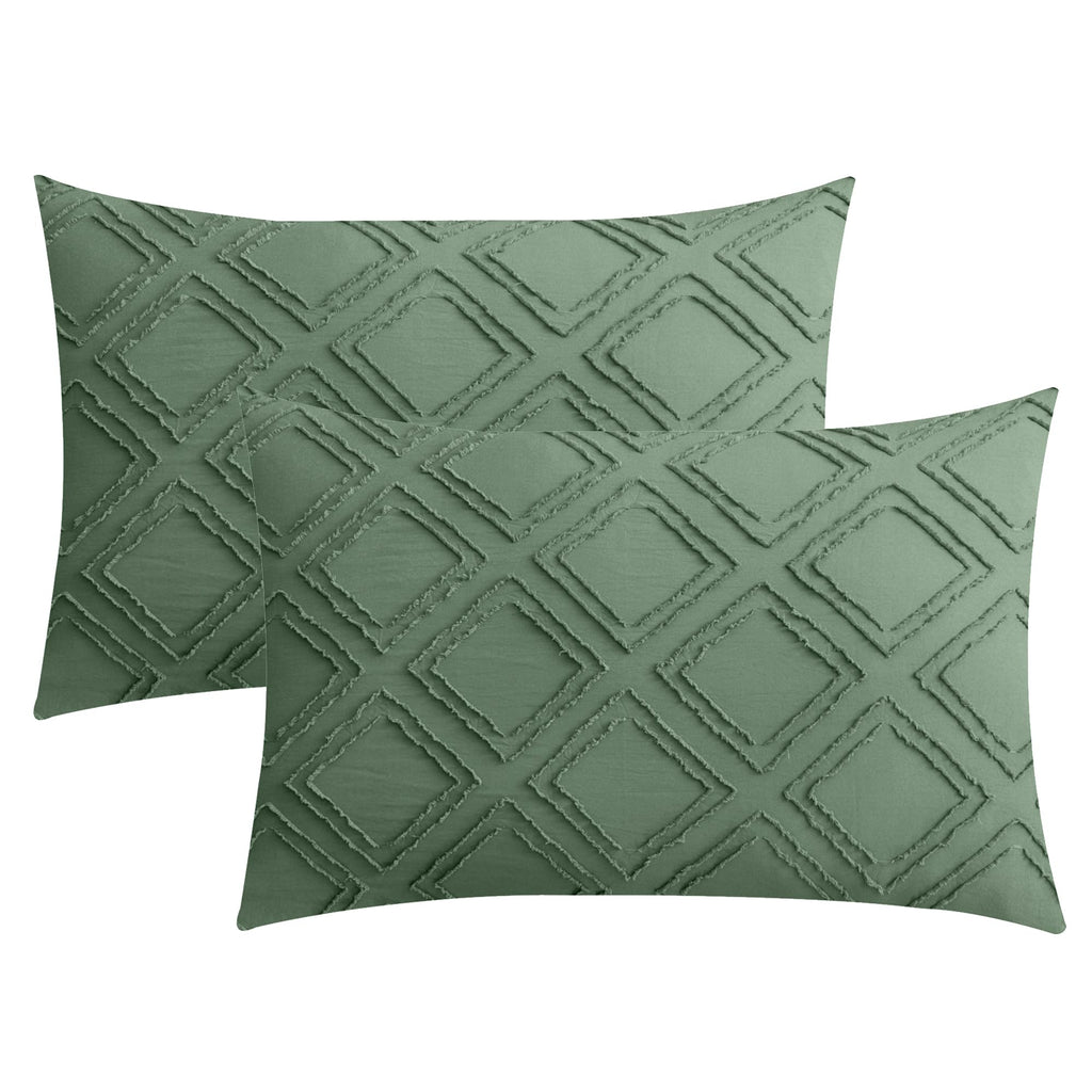 Jellymoni 2 Pack Green Pillowcases King Size, Soft Microfiber Geometric Tufted Pillow Covers With Envelope Closure (Pillows Are
