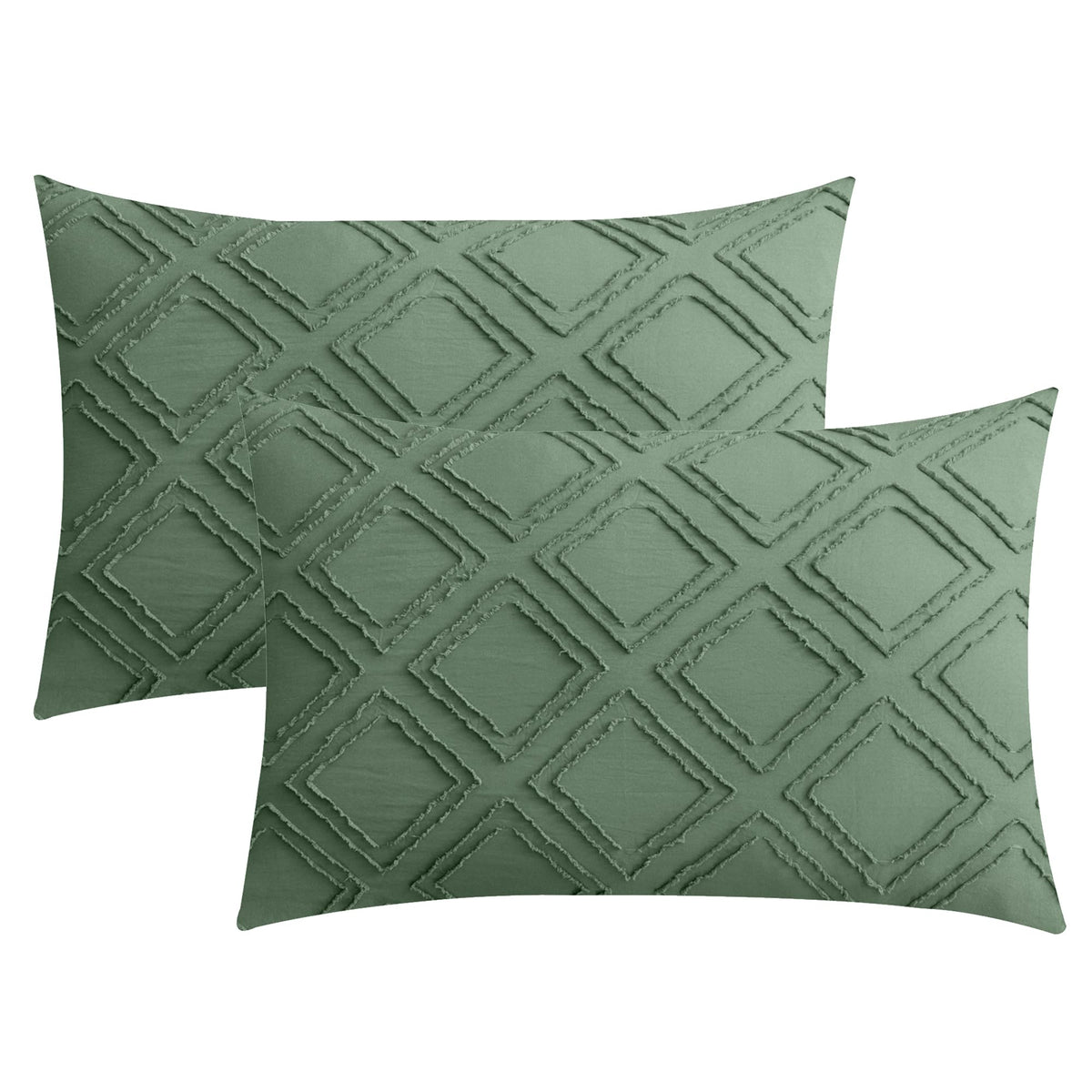 Jellymoni 2 Pack Green Pillowcases Standard Size, Soft Microfiber Geometric Tufted Pillow Covers With Envelope Closure (Pillows