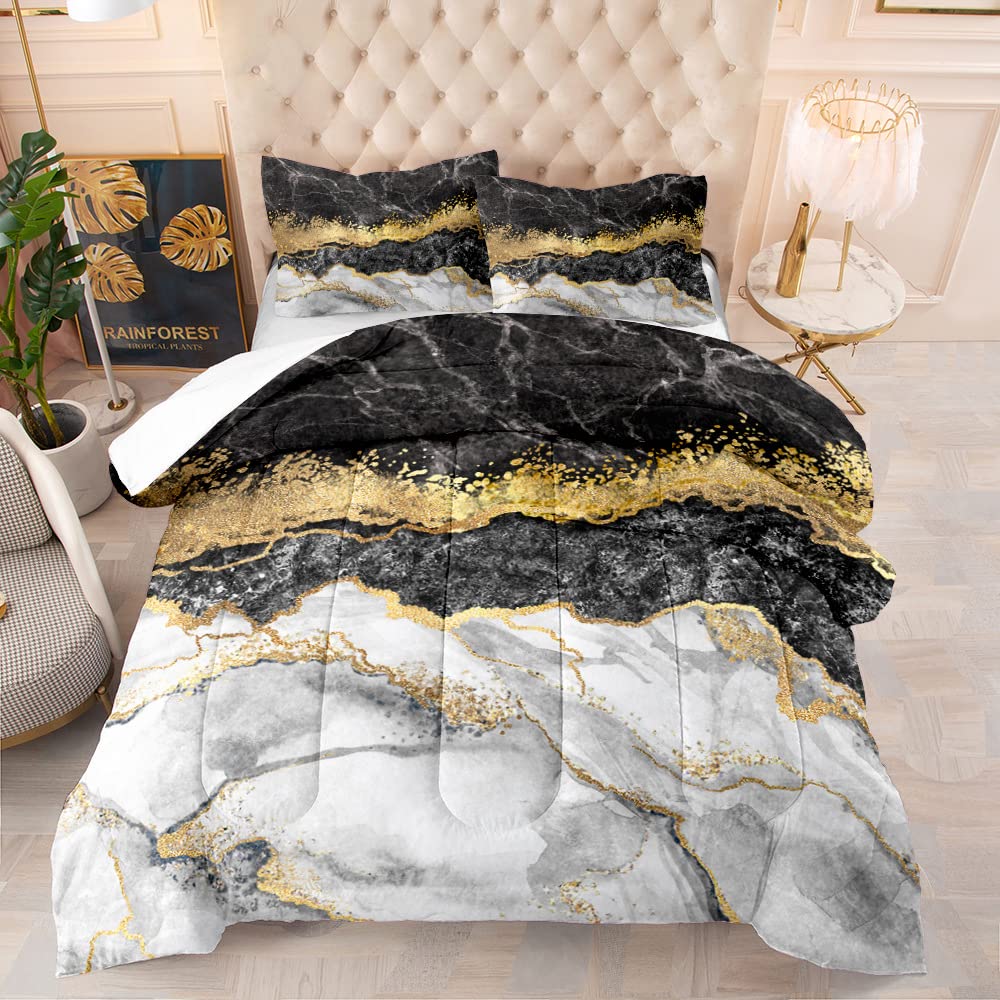 Ccoutuechen Grey Marble Comforter Sets Queen Size Modern Abstract Texture Bedding Set Aesthetic Marble Printed Bed Set 3Pcs Soft