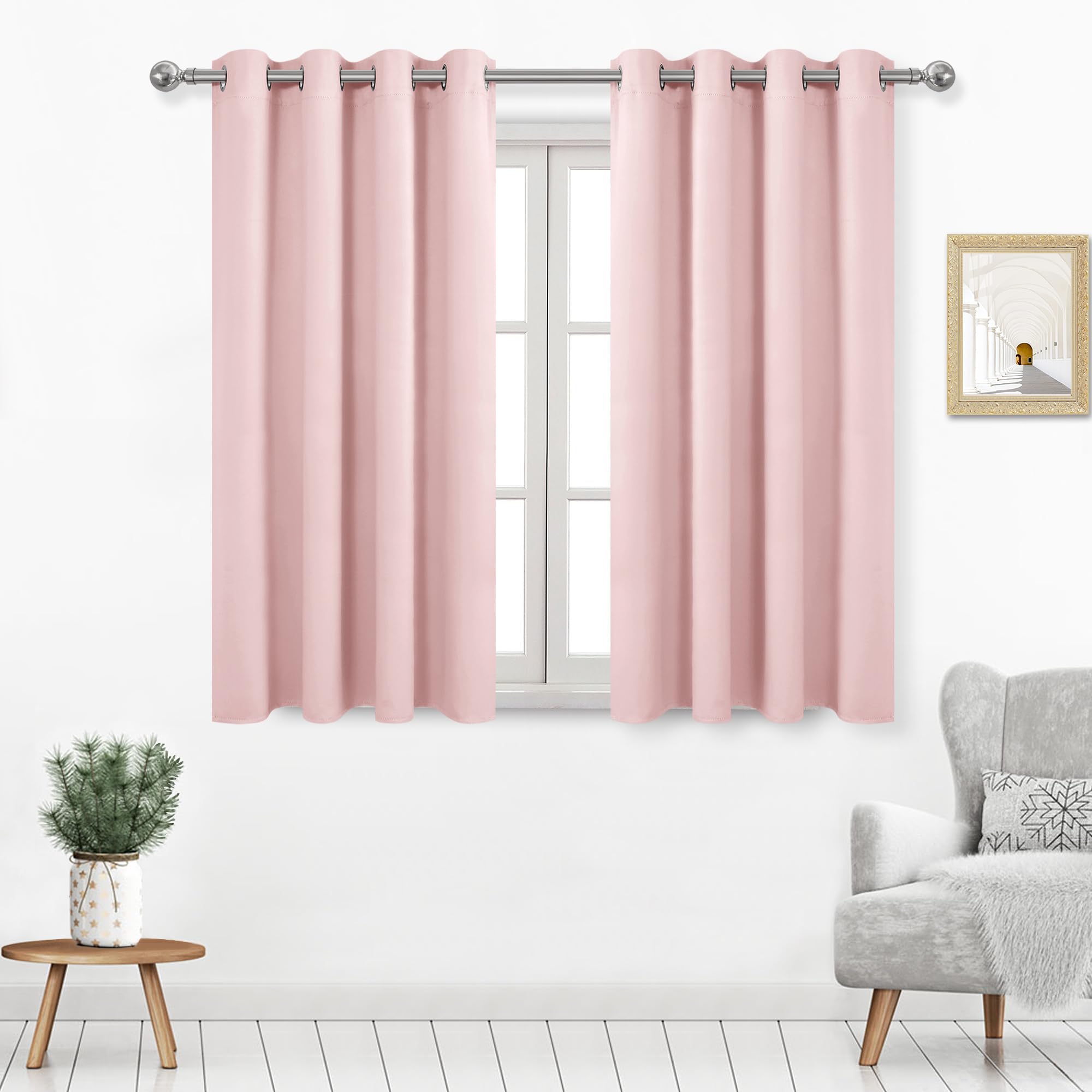 Dwcn Blackout Curtains For Bedroom, Blush Pink Curtains For Living Room 2 Panels Set, Solid Grommet Curtains Drapes For Girls Ro