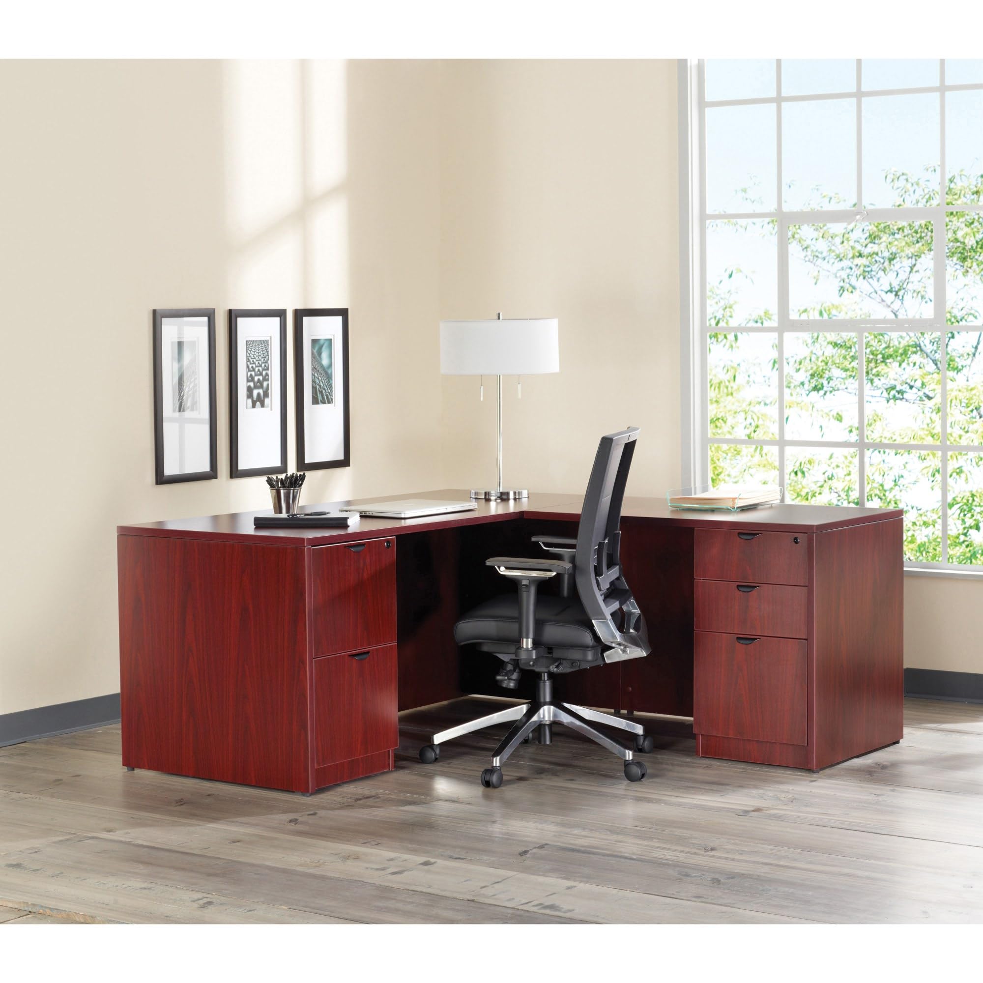 Lorell Prominence 2.0 Mahogany Laminate Box/Box/File Right-Pedestal Desk