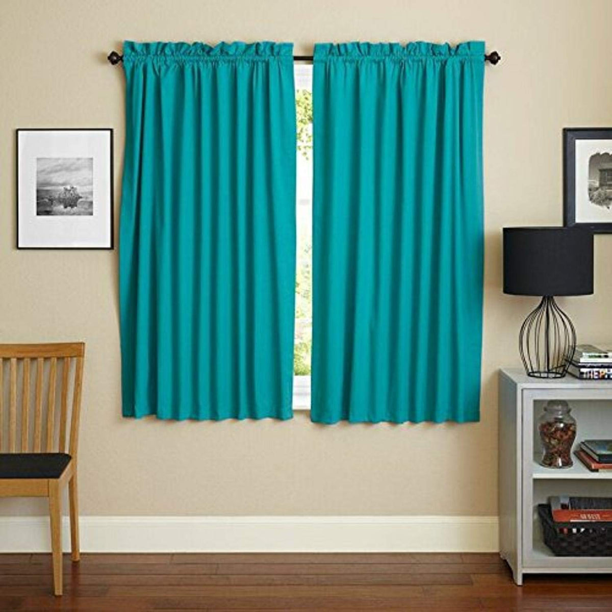 Blazing Needles Reversible Rod Pocket Room-Darkening Twill Curtain Panels, 63&quot; by 52&quot;, Aqua Blue 2 Count