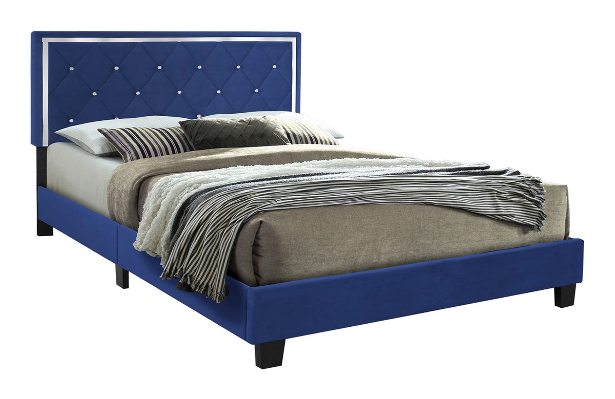 Better Home Products Monica Velvet Upholstered King Platform Bed in Blue