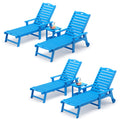 Lue Bona Chaise Lounge Chairs Set With Table, 6-Piece, Hdps Material, 3-Year Warranty, Patio Lounge Chair With Adjustable Backrest, Resin Pool Lounge Chairs With Wheels For Outside, Poolside, Blue