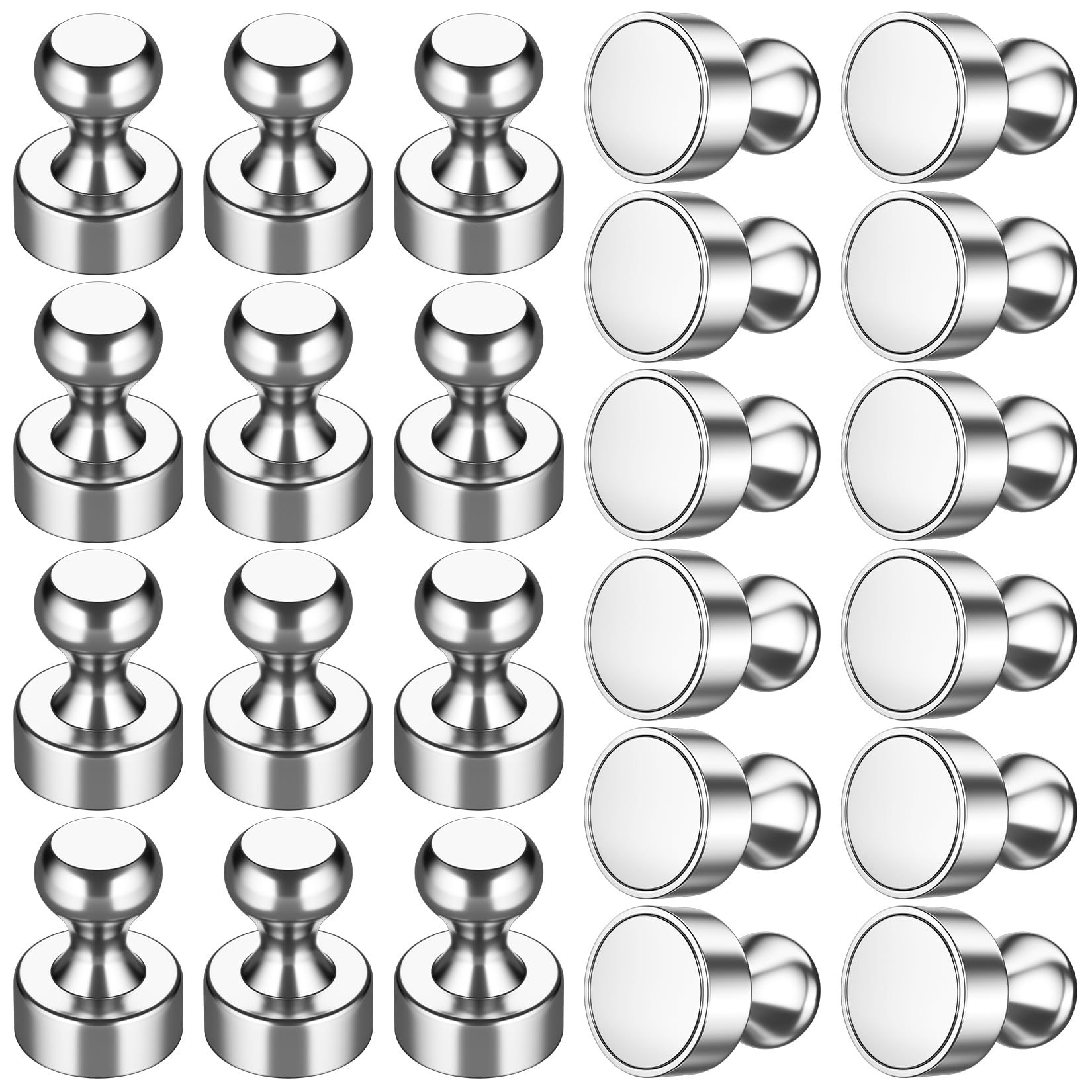 Grtard 24Pack Magnetic Push Pins, Refrigerator Magnets, Brushed Nickel Push Pin Magnets Perfect For Fridge Magnets, Office Magne