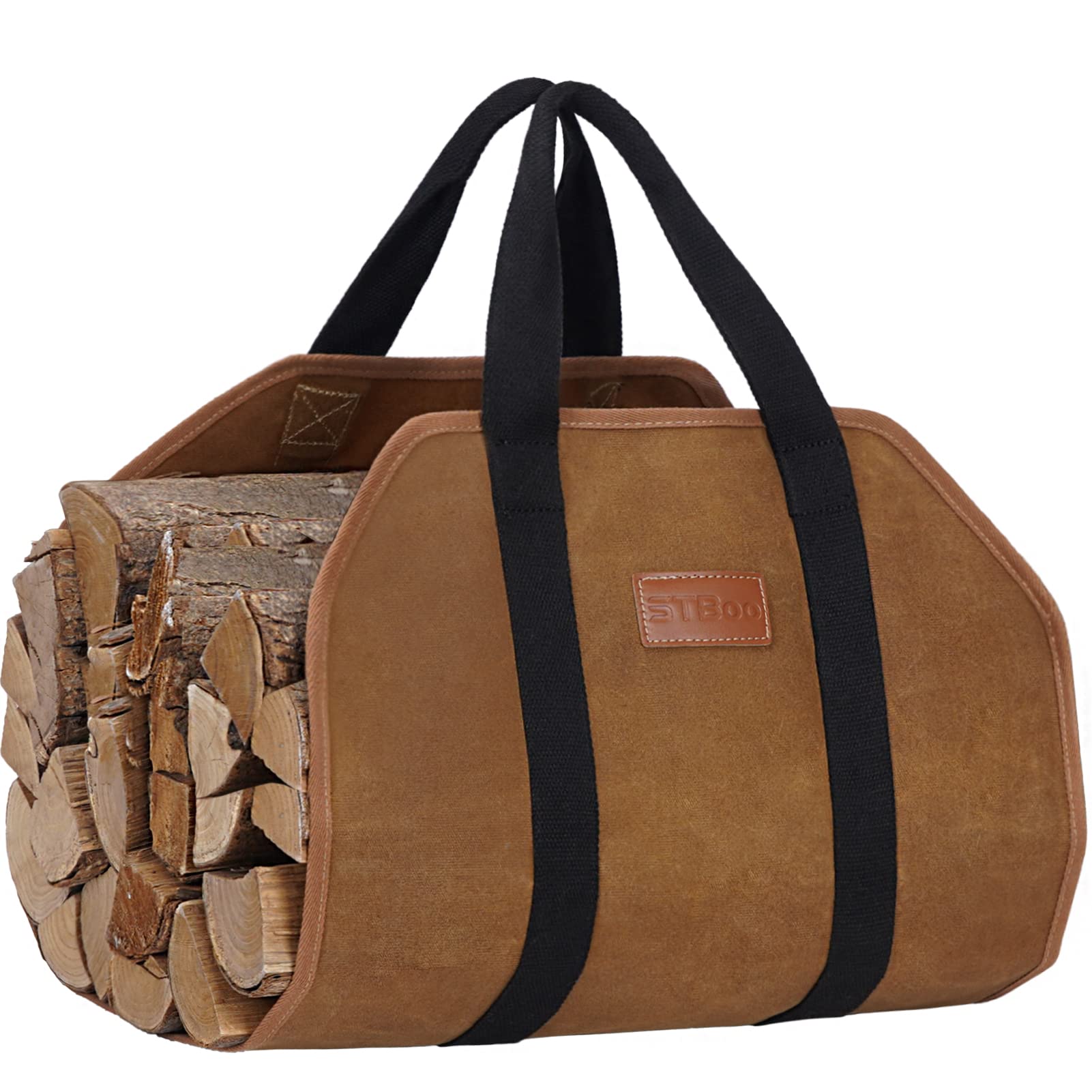Waxed Canvas Firewood Log Carrier, Heavy Duty Firewood Holder for Firepit Outdoor Camping, BBQ, Sturdy Large Wood Carrier for Fi