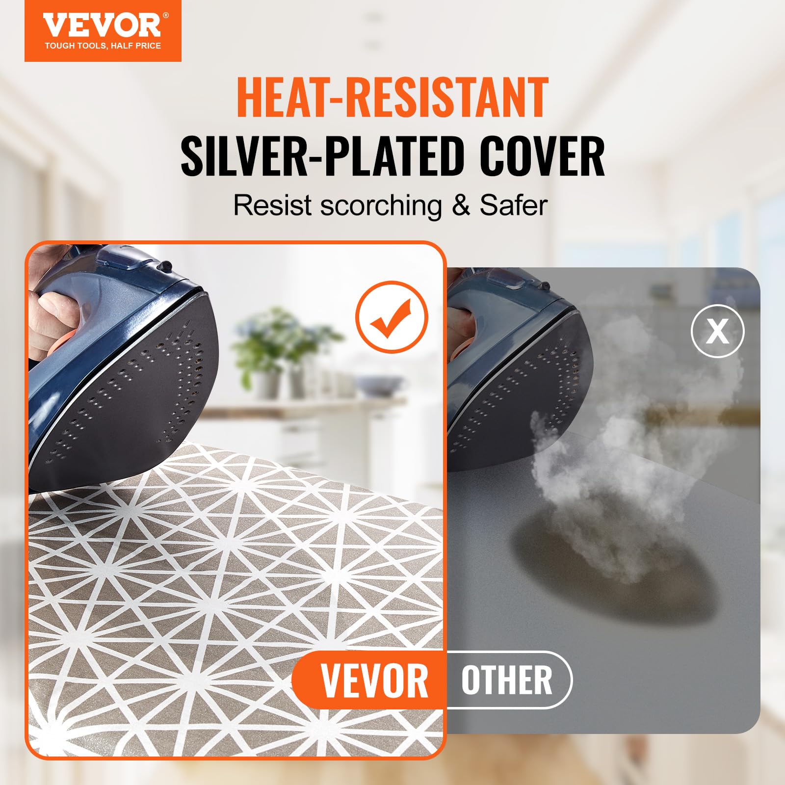 Vevor Ironing Board With Large 51 X 13 Ironing Surface, Thickened 4 Layers Iron Board With Heat Resistant Cover And 100% Cotton