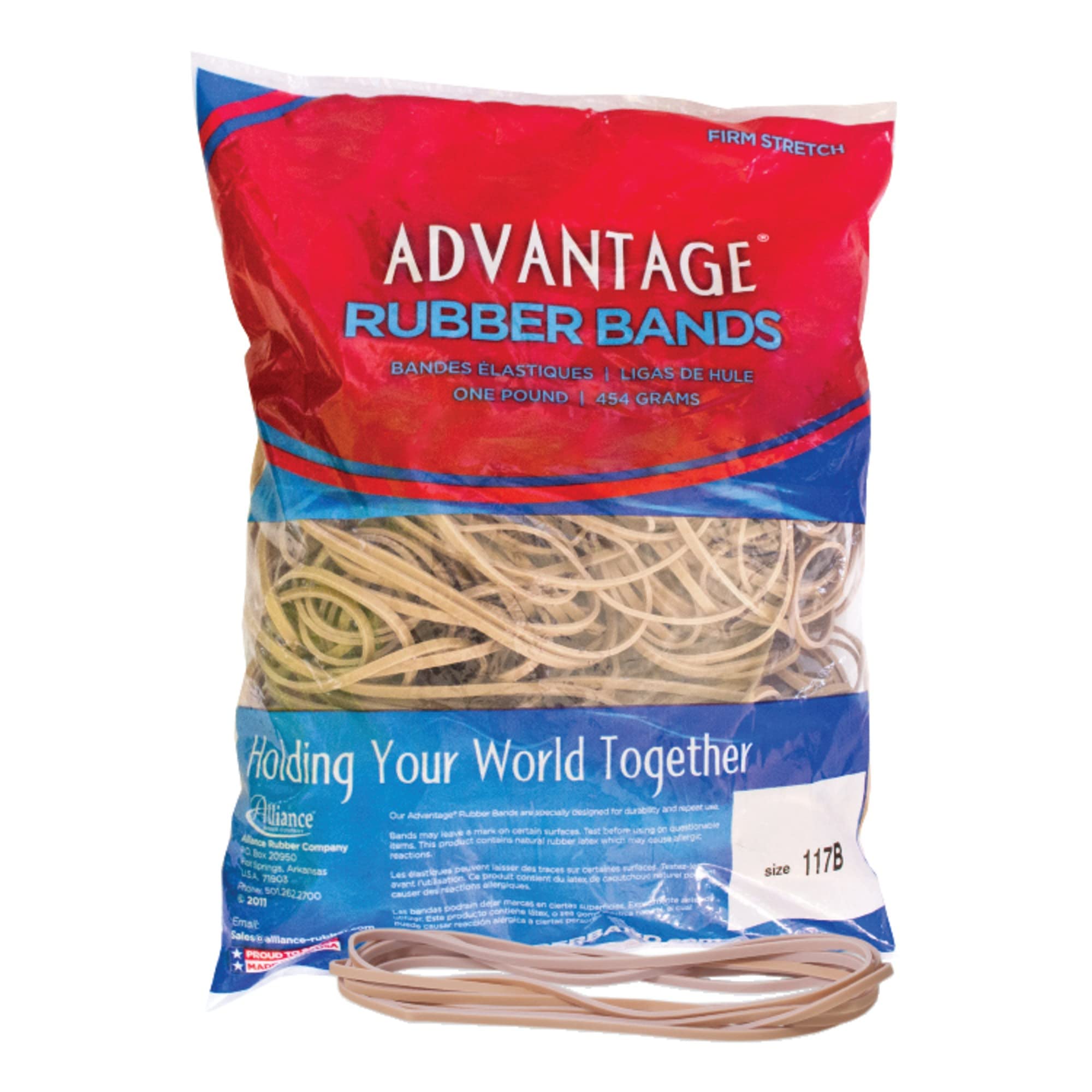 Alliance Advantage Rubber Bands, Size #117B (7' X 1/8'), Approx. 200 Bands, 1 Lb. Bag, Natural Crepe (27404)