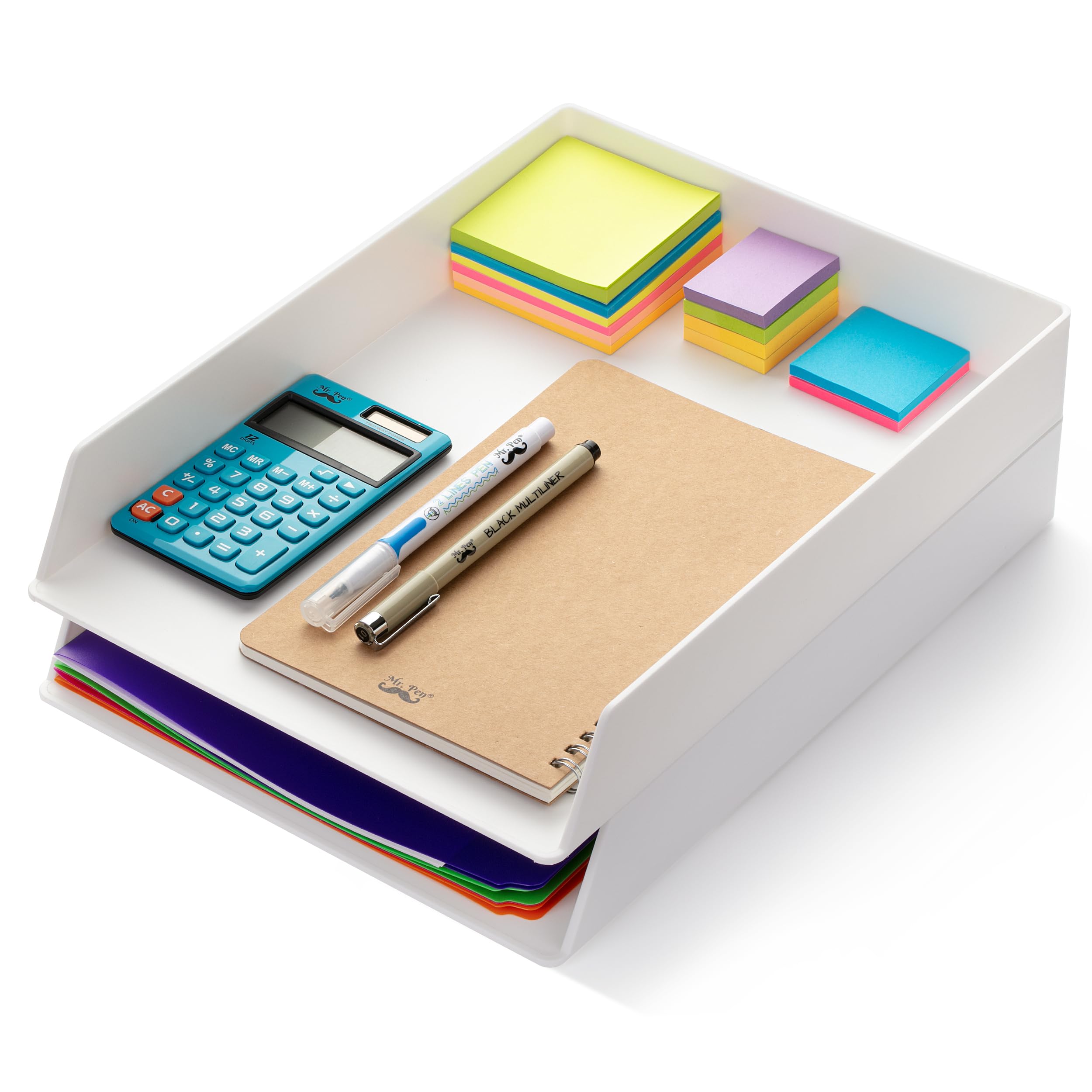 Mr. Pen- Letter Tray Desk Organizer, Plastic, 2 Pack, White File Organizer For Desk, Paper Organizer For Desk, Paper Holder For