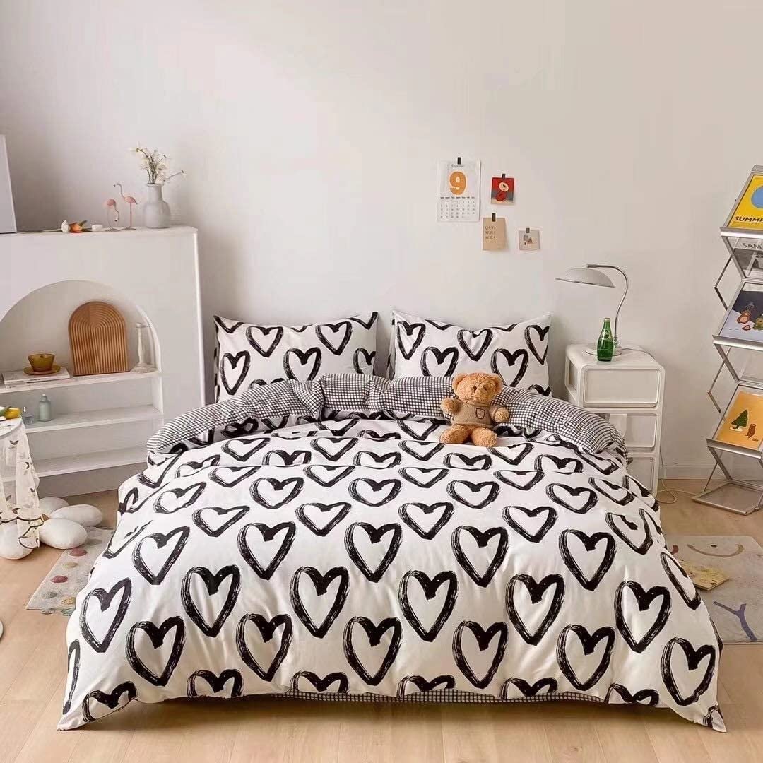 Houseri Love Comforter Set Cal King Heart Shaped Bedding Comforter White and Black California King Comforter Set Love Heart Bedd