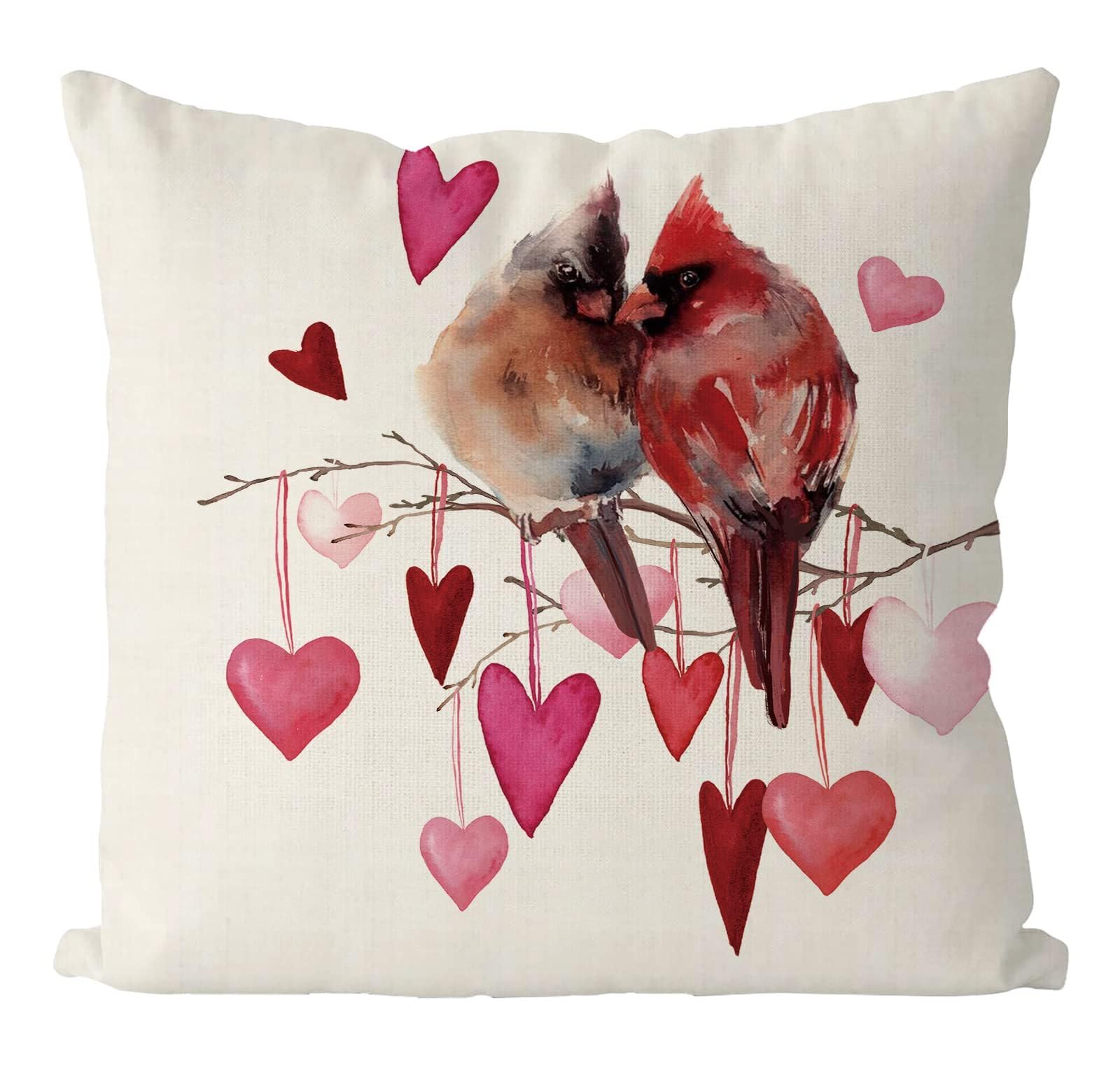 Gagec Valentines Day Pillow Covers 18X18 Inch Cardinal Birds Love Hearts Farmhouse Sofa Throw Pillowcase Cushion Case Home Decor