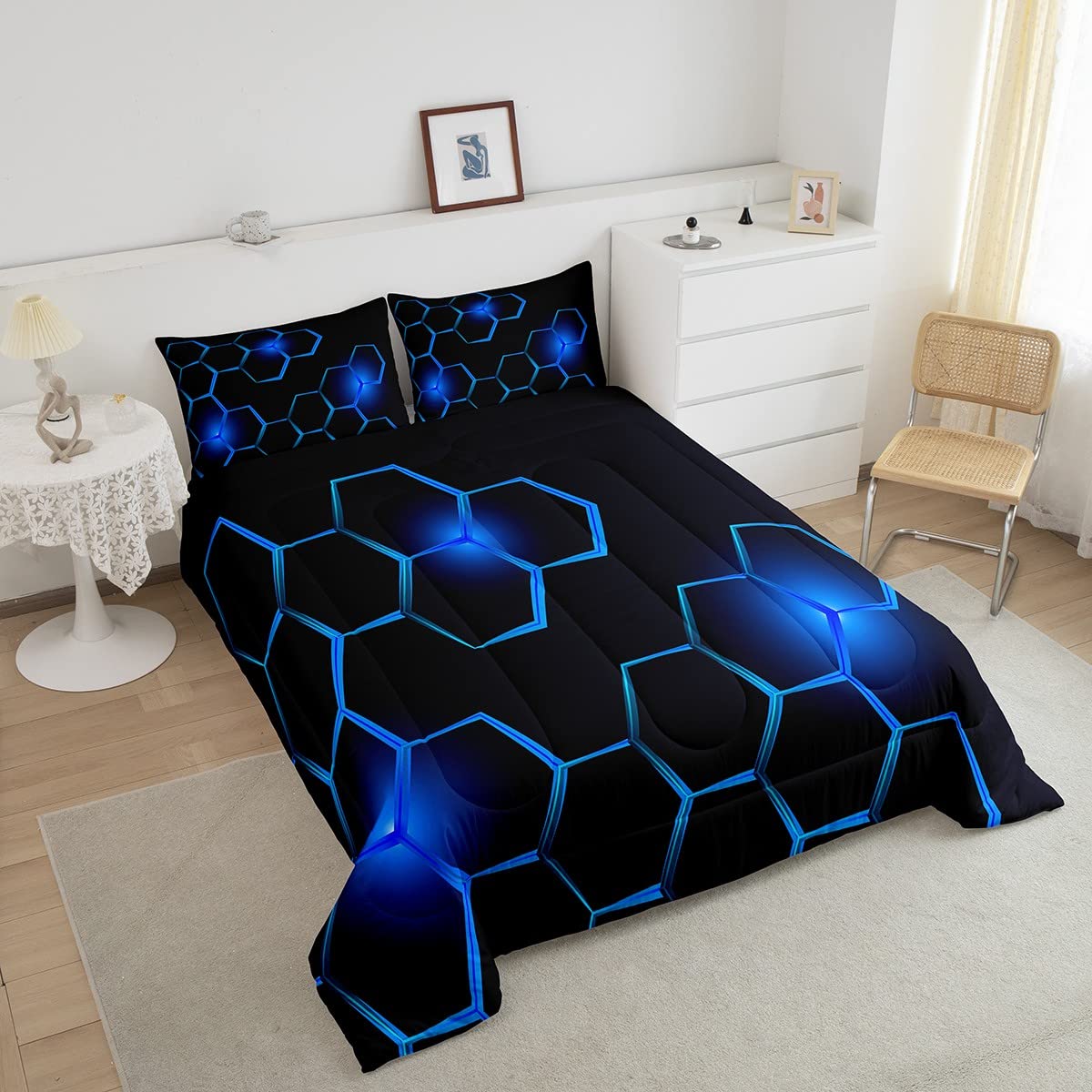 Honeycomb Kids Comforter Set Modern Geometry Hexagon Bedding Set For Boys Children Teens Bedroom Decor Geometrical Comforter Bee